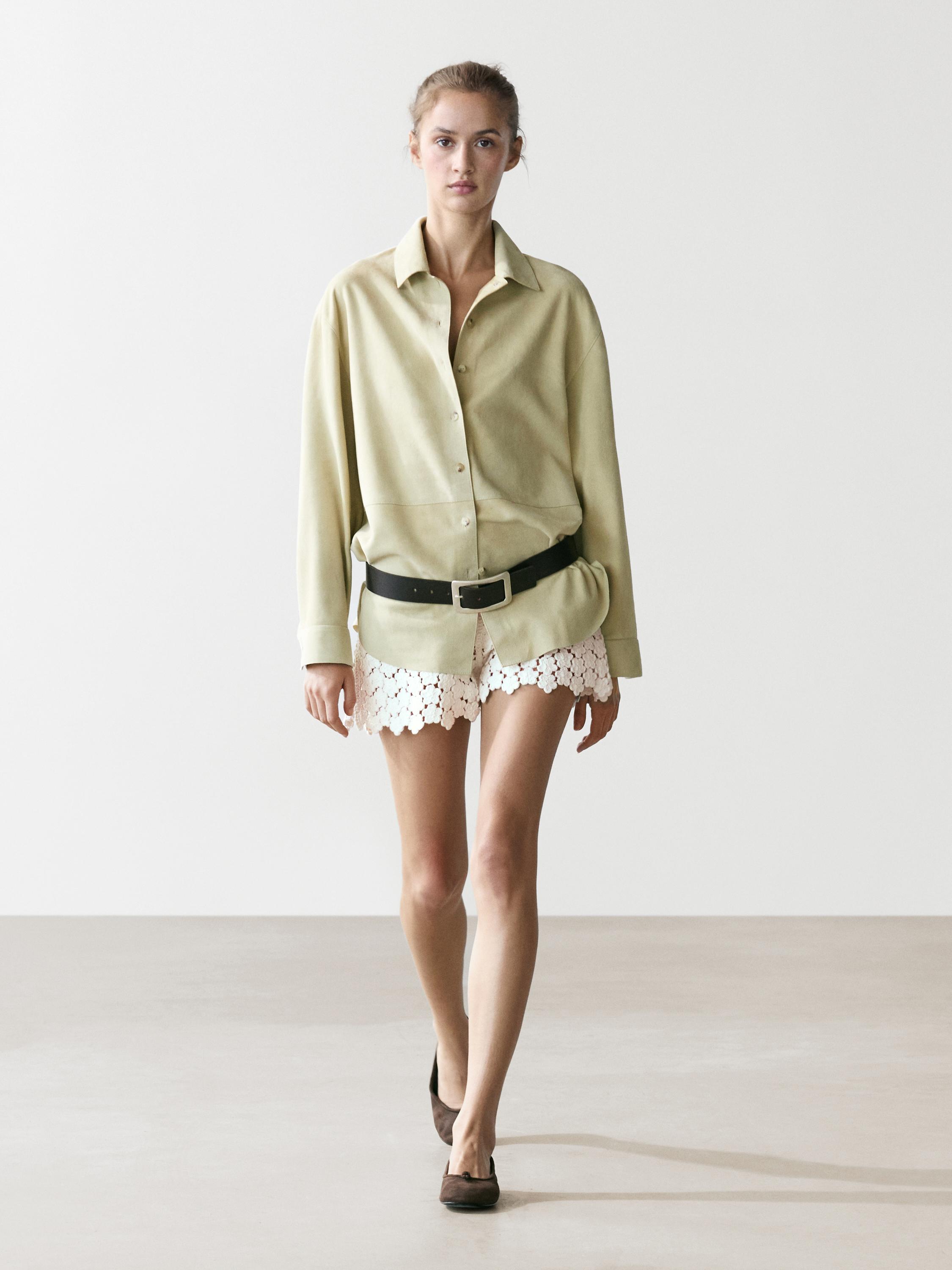 Crochet shorts with floral details — CREAM