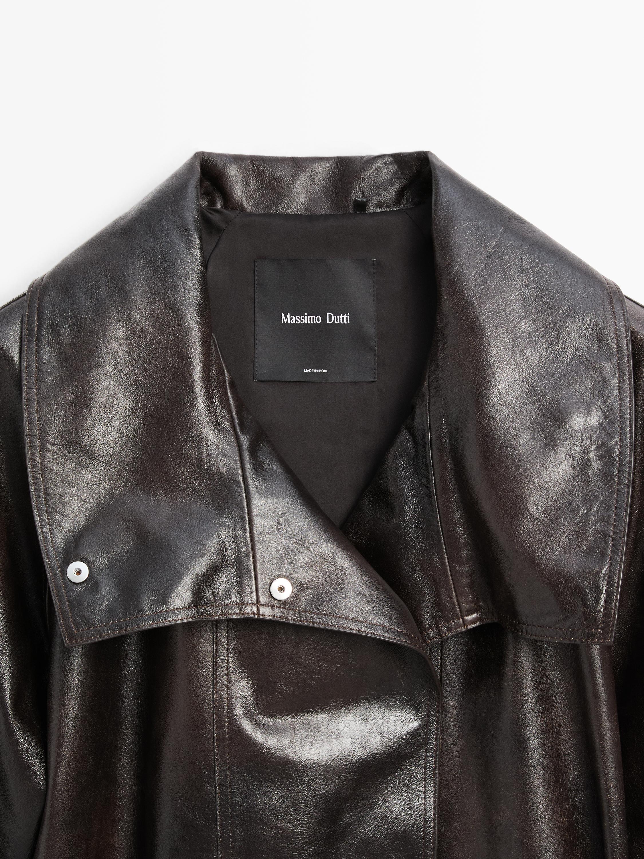 Nappa leather jacket with belt · Brown · Bomberâ Jacket | Massimo