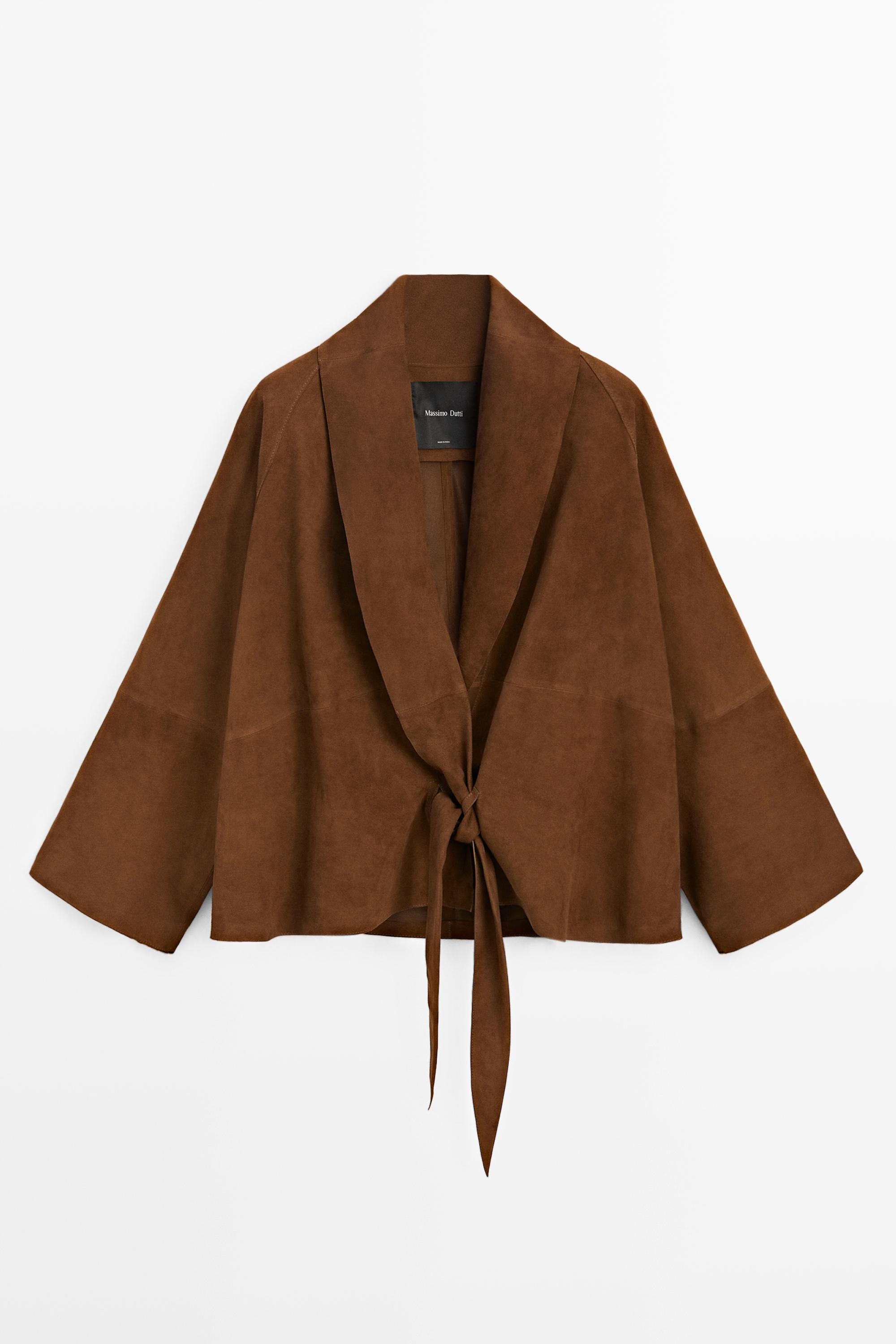 Kimono i ruskind med bindebånd