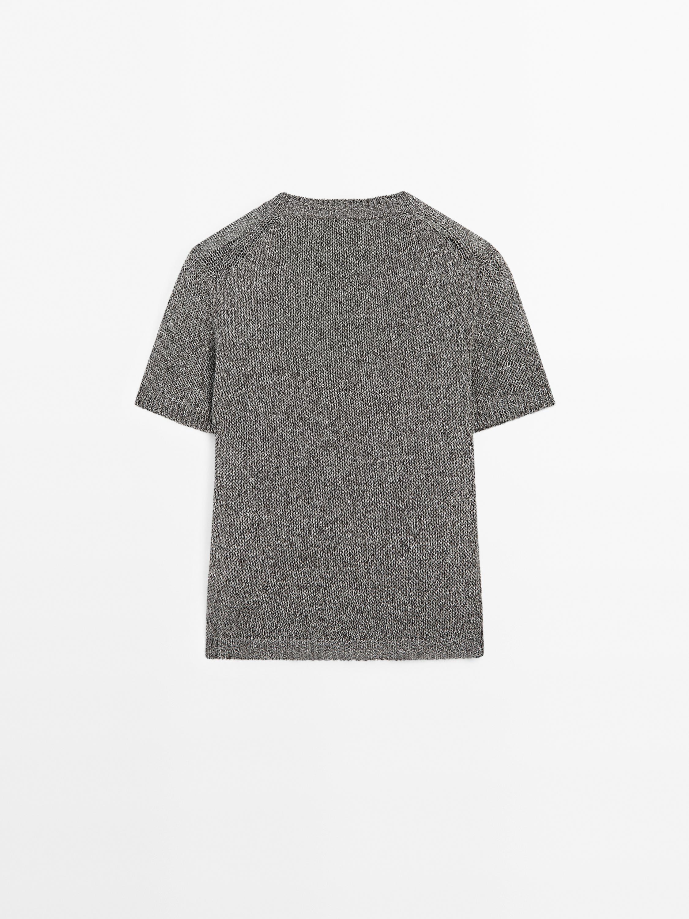Metallic short sleeve knit sweater