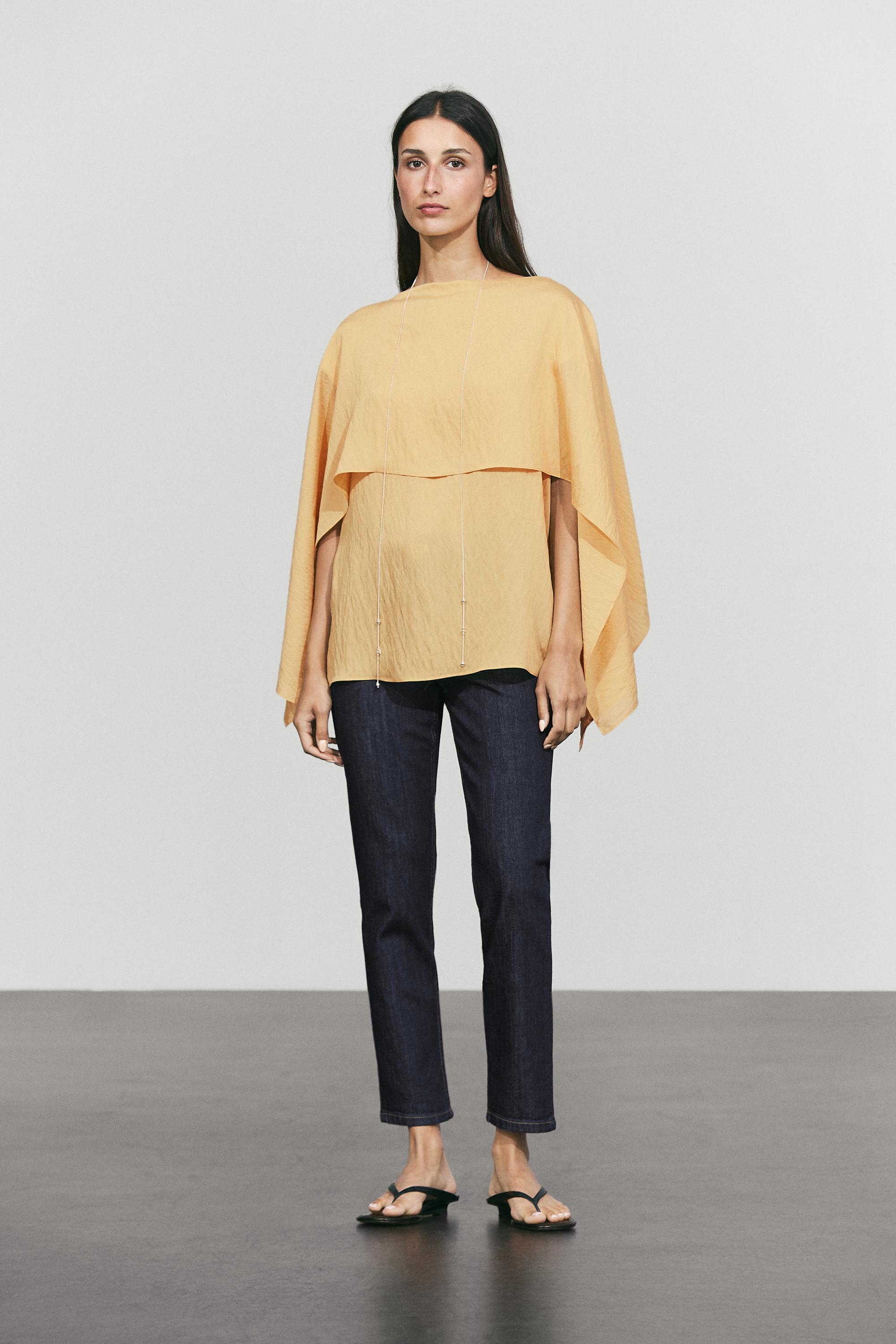 Flowing cape-style blouse — Yellow