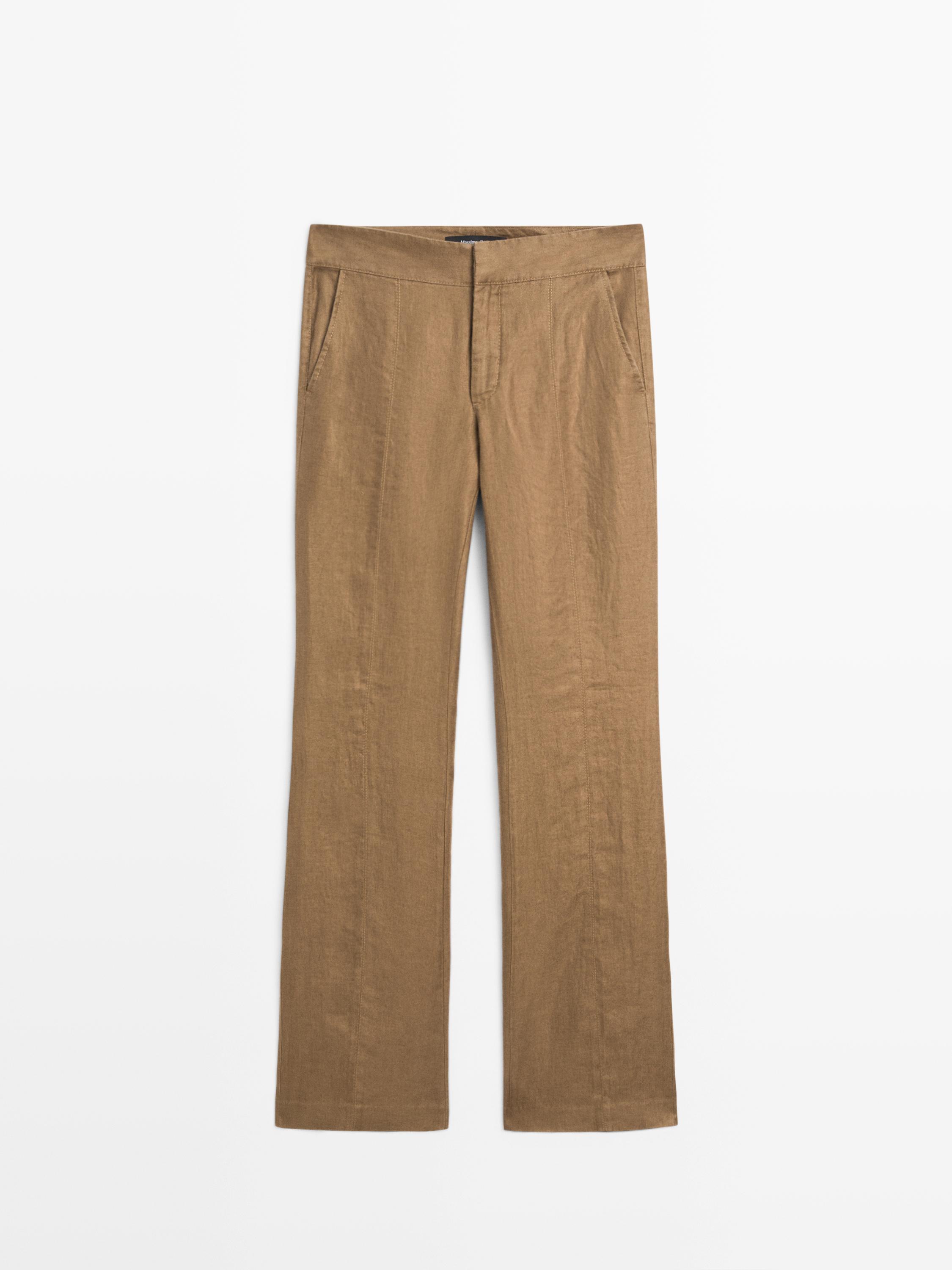 100% linen kick flare fit pants — FADED GREEN