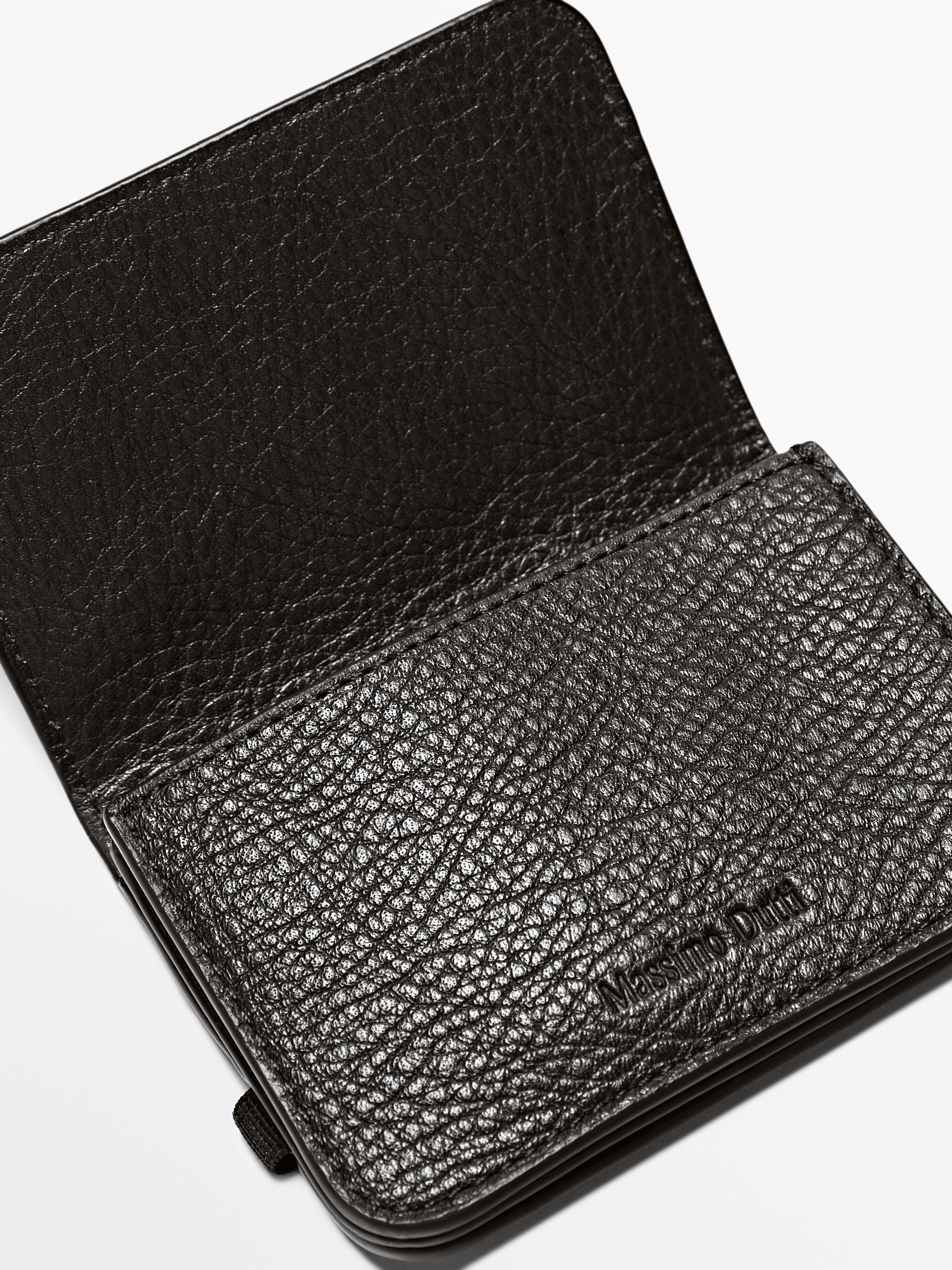 Nappa leather card holder with flap — BROWN
