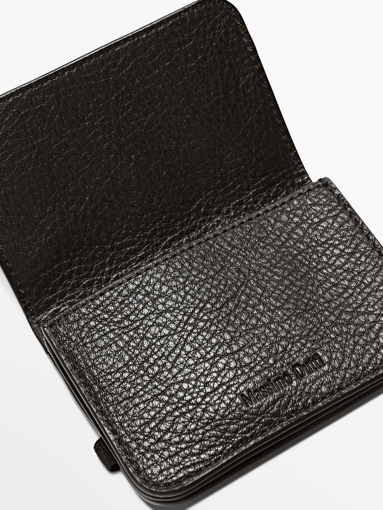 Nappa leather card holder with flap — BROWN
