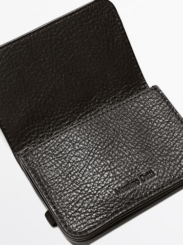 Nappa leather card holder with flap — BROWN 4