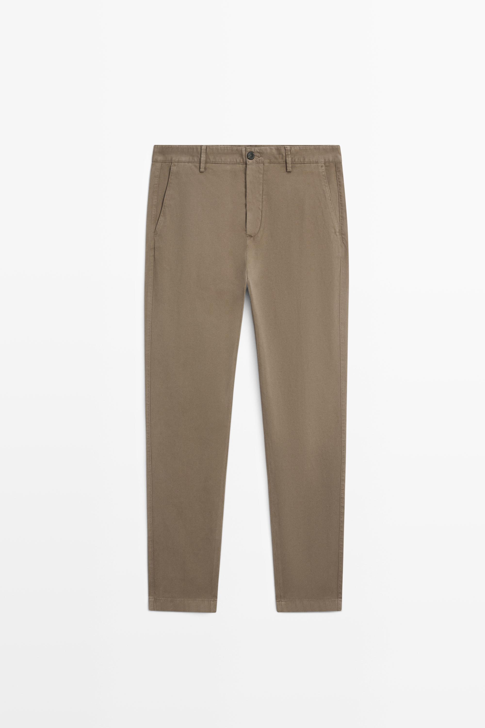 Slim-fit micro-textured trousers — GREEN