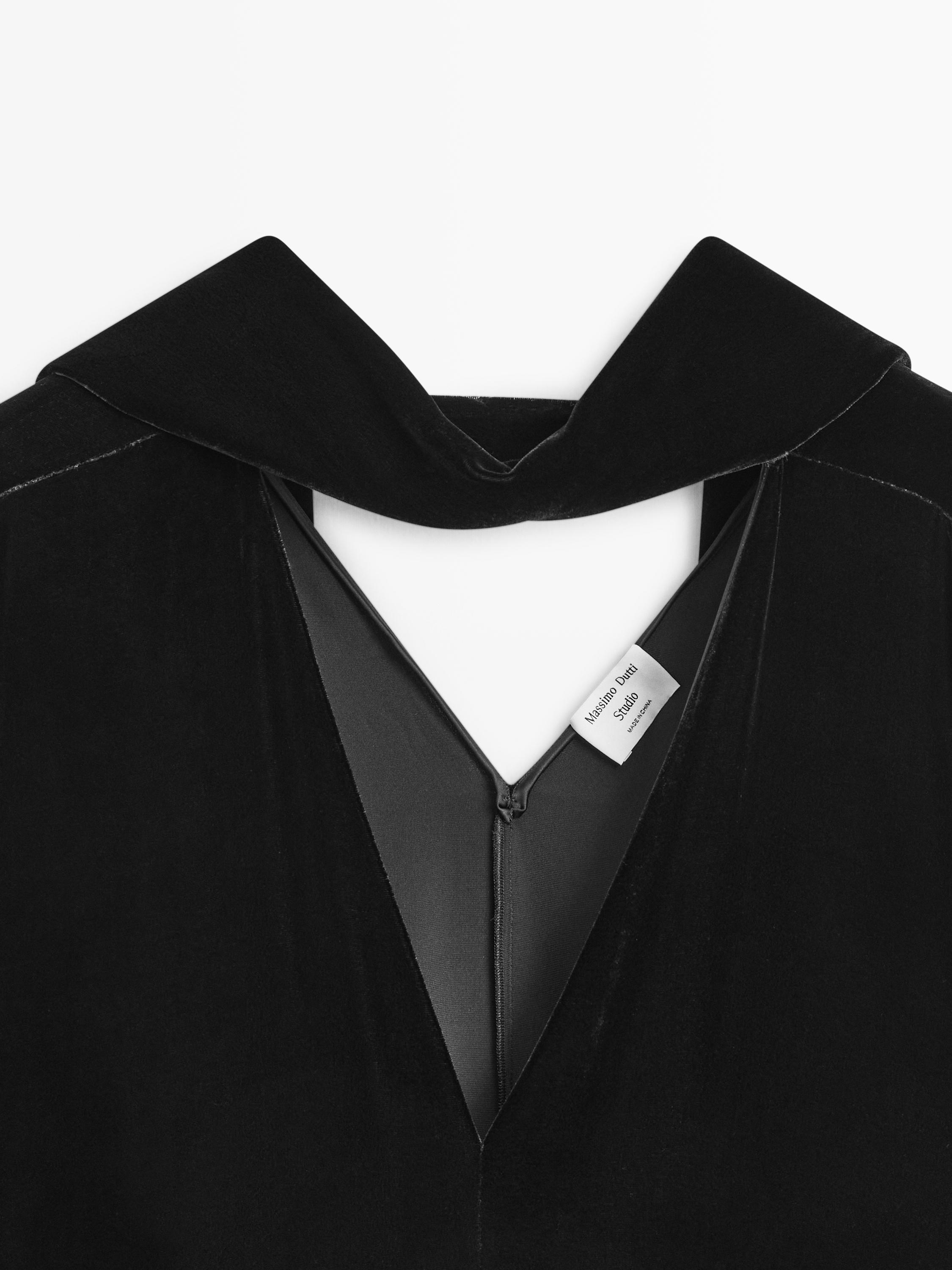 Uzun kadife bağcıklı yaka elbise - STUDIO