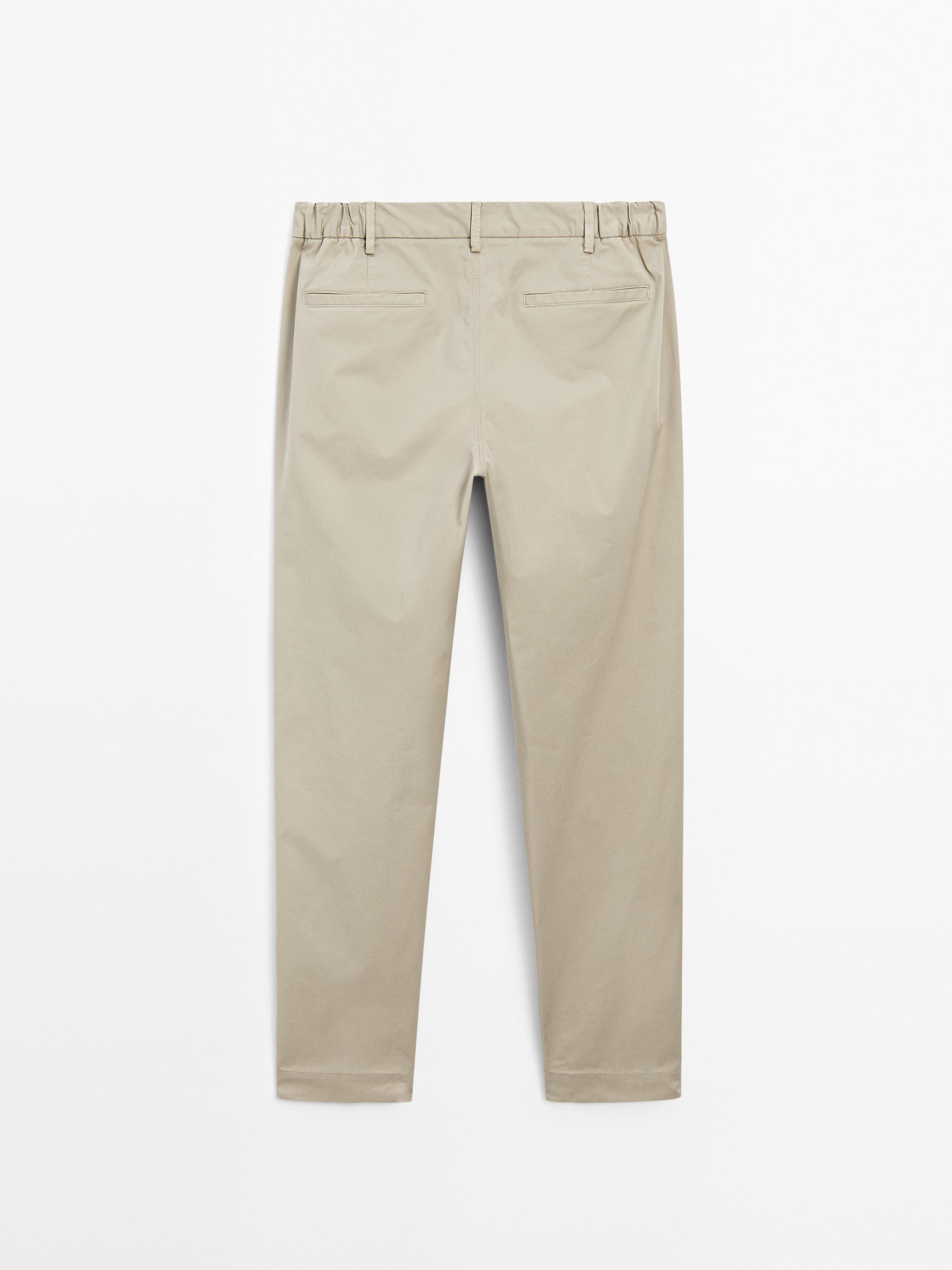 Cotton blend slim fit trousers