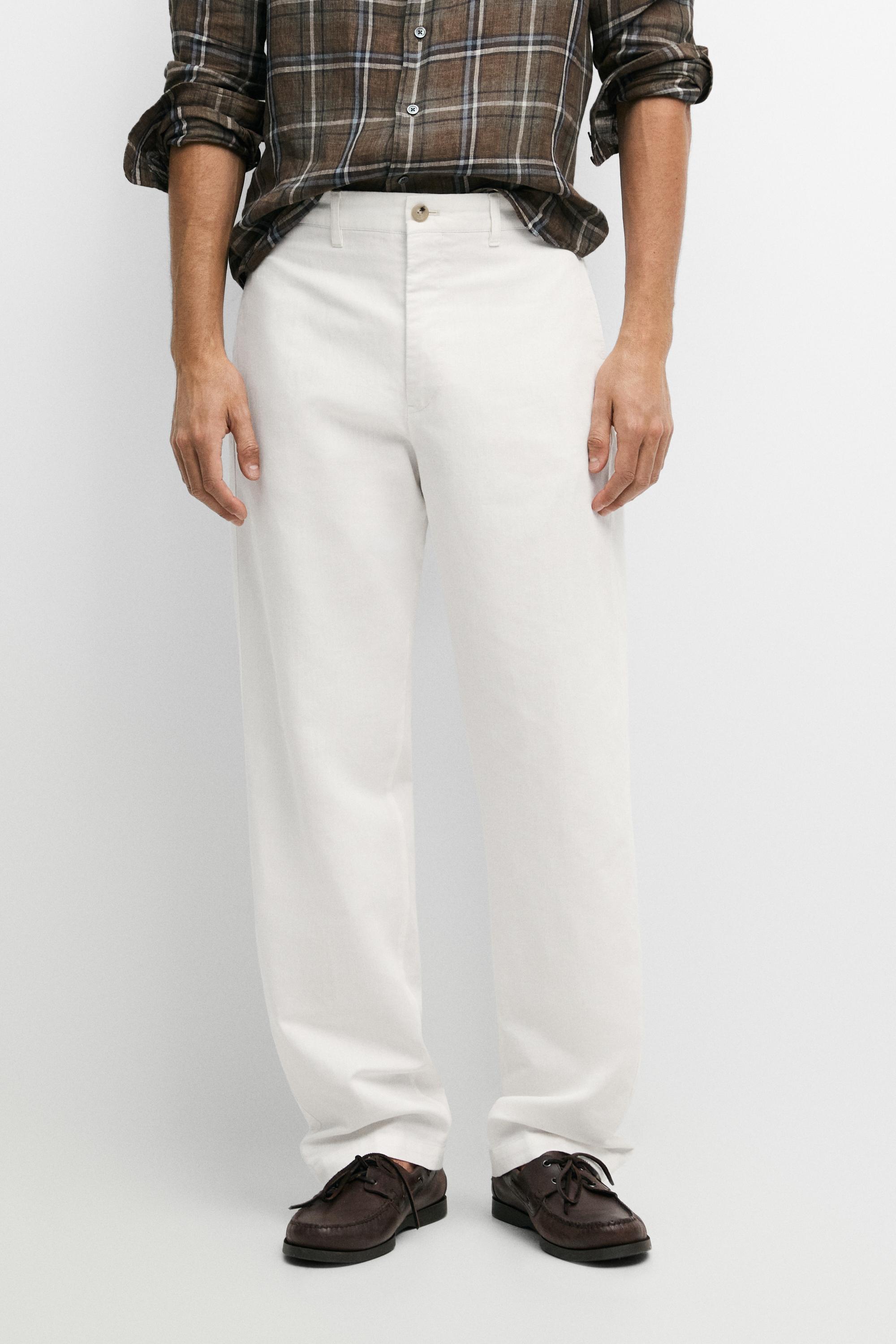 Linen-cotton straight-leg pants — Off white