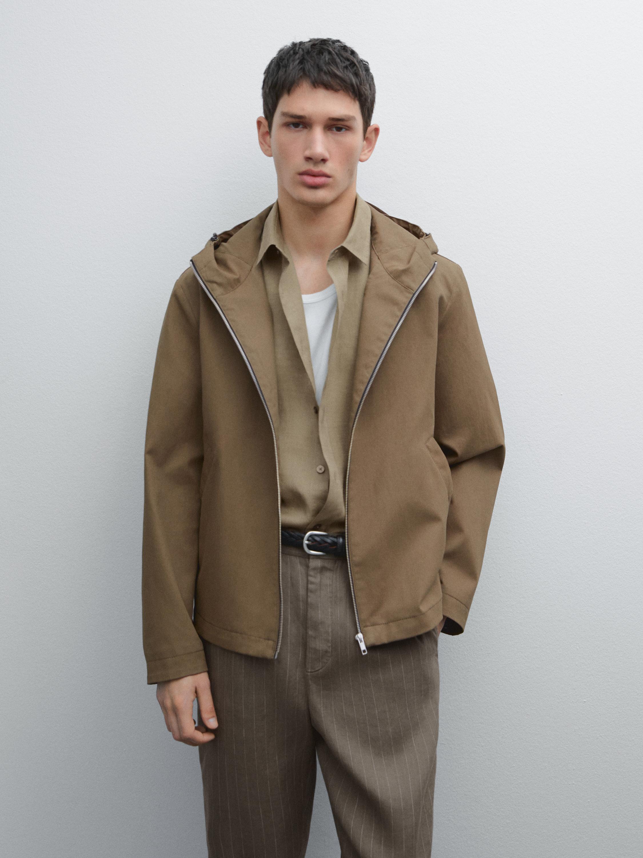 Cotton blend short hooded jacket