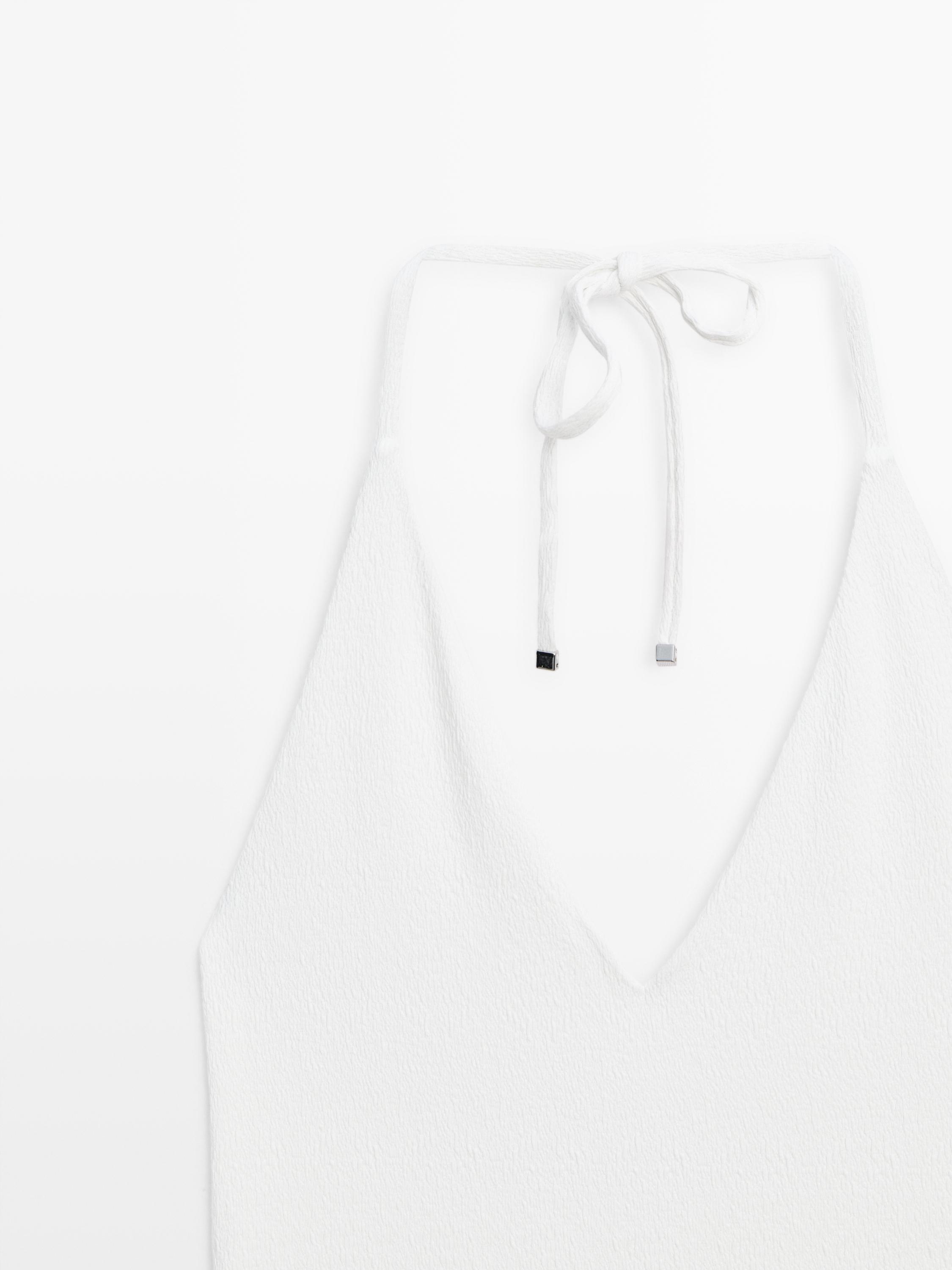 Textured V-neck swimsuit — Off white