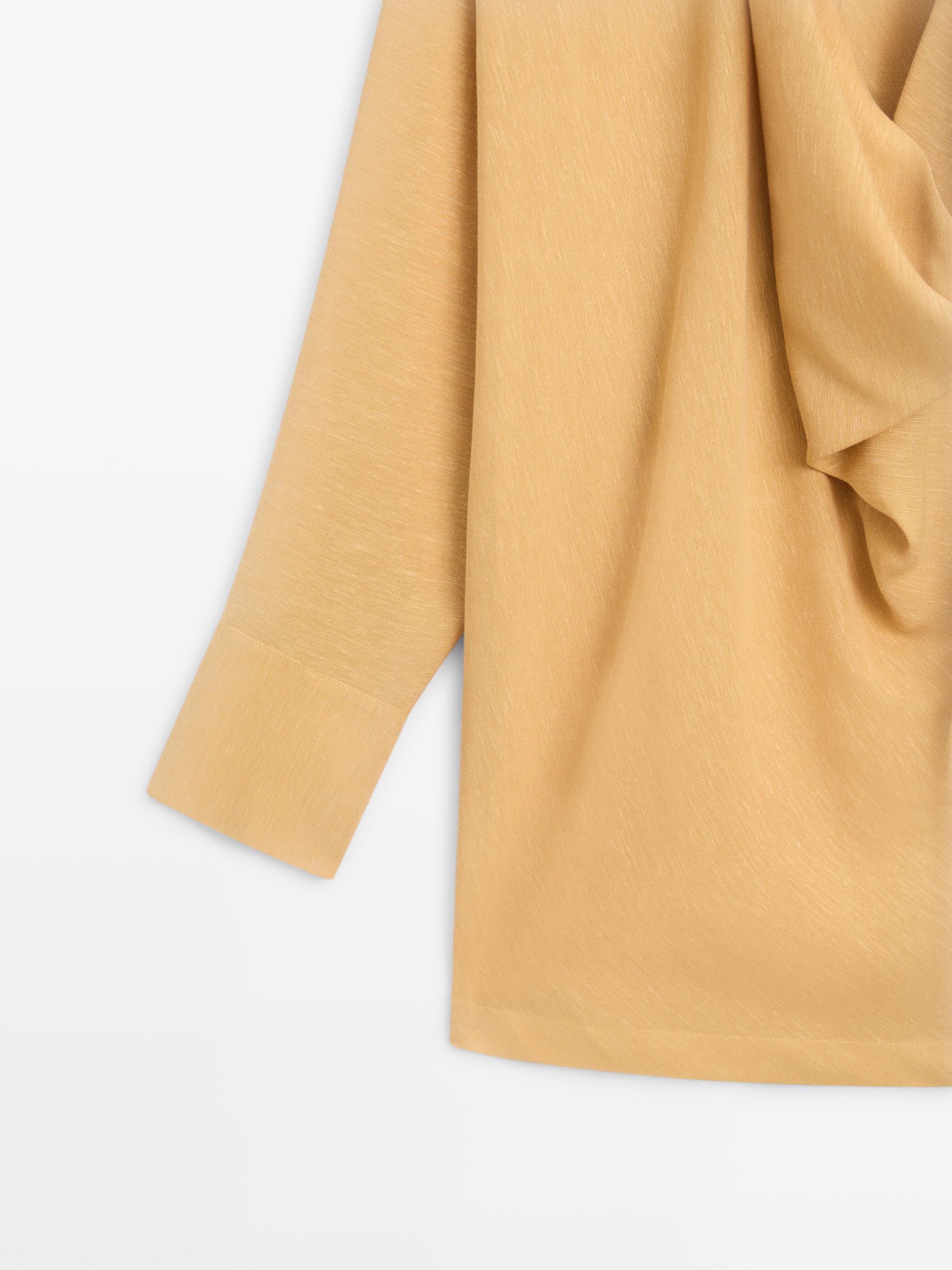 Flowing blouse with draped neckline — MUSTARD YELLOW