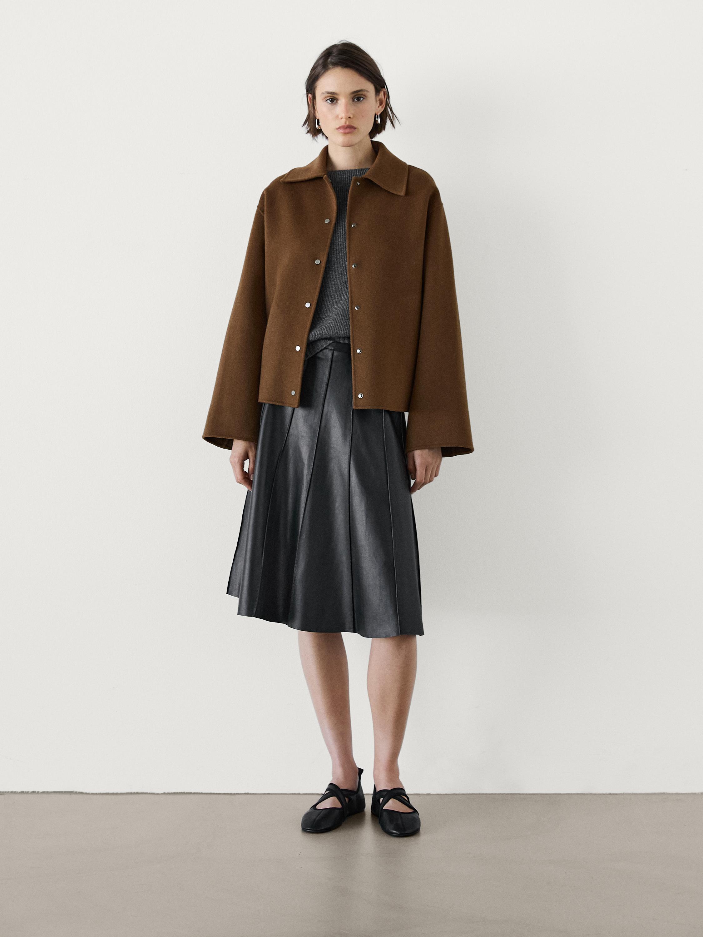 Short wool blend coat with snap buttons