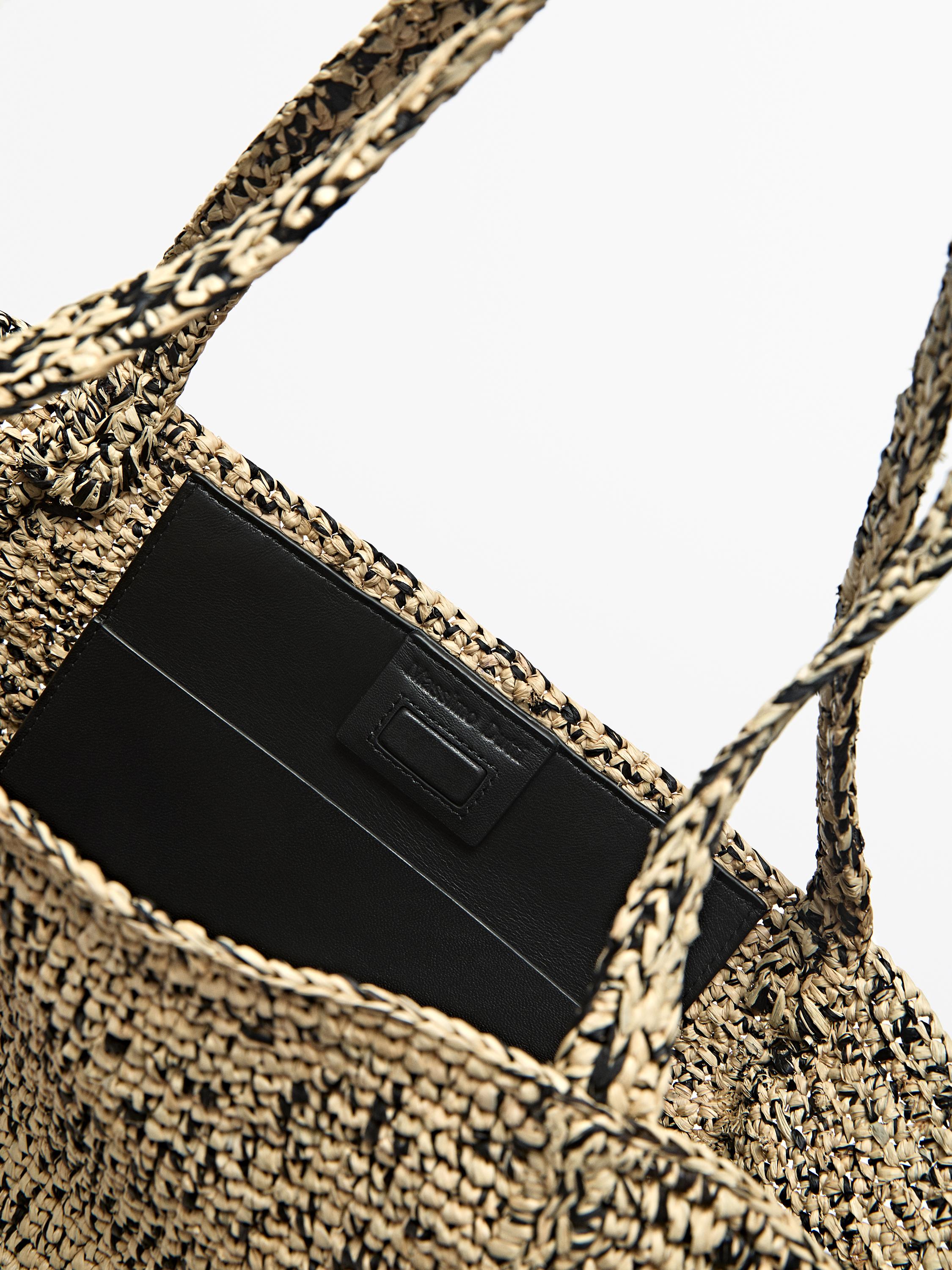 100% raffia mid-sized tote bag — GREY
