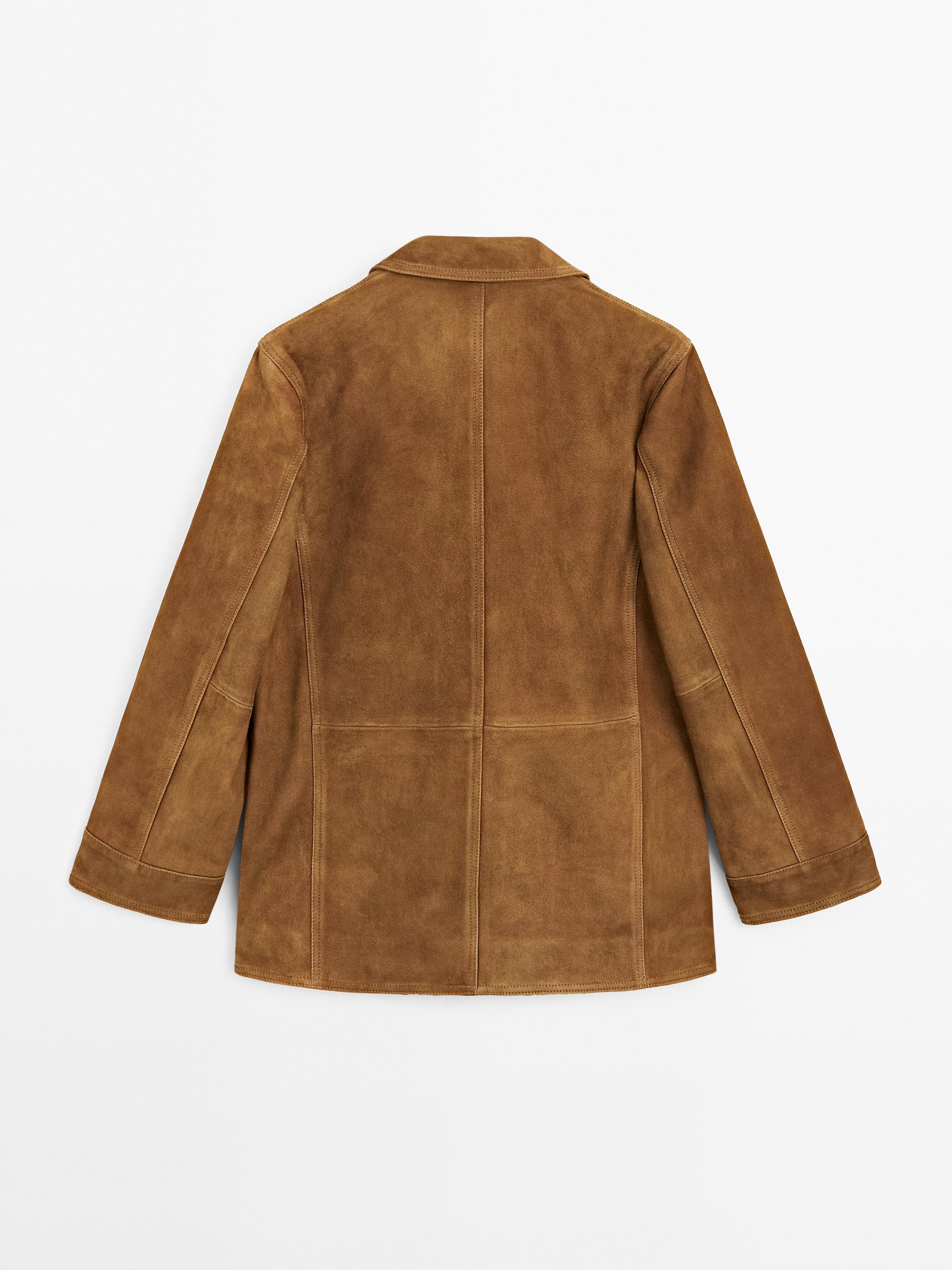 Suede leather blazer with pockets