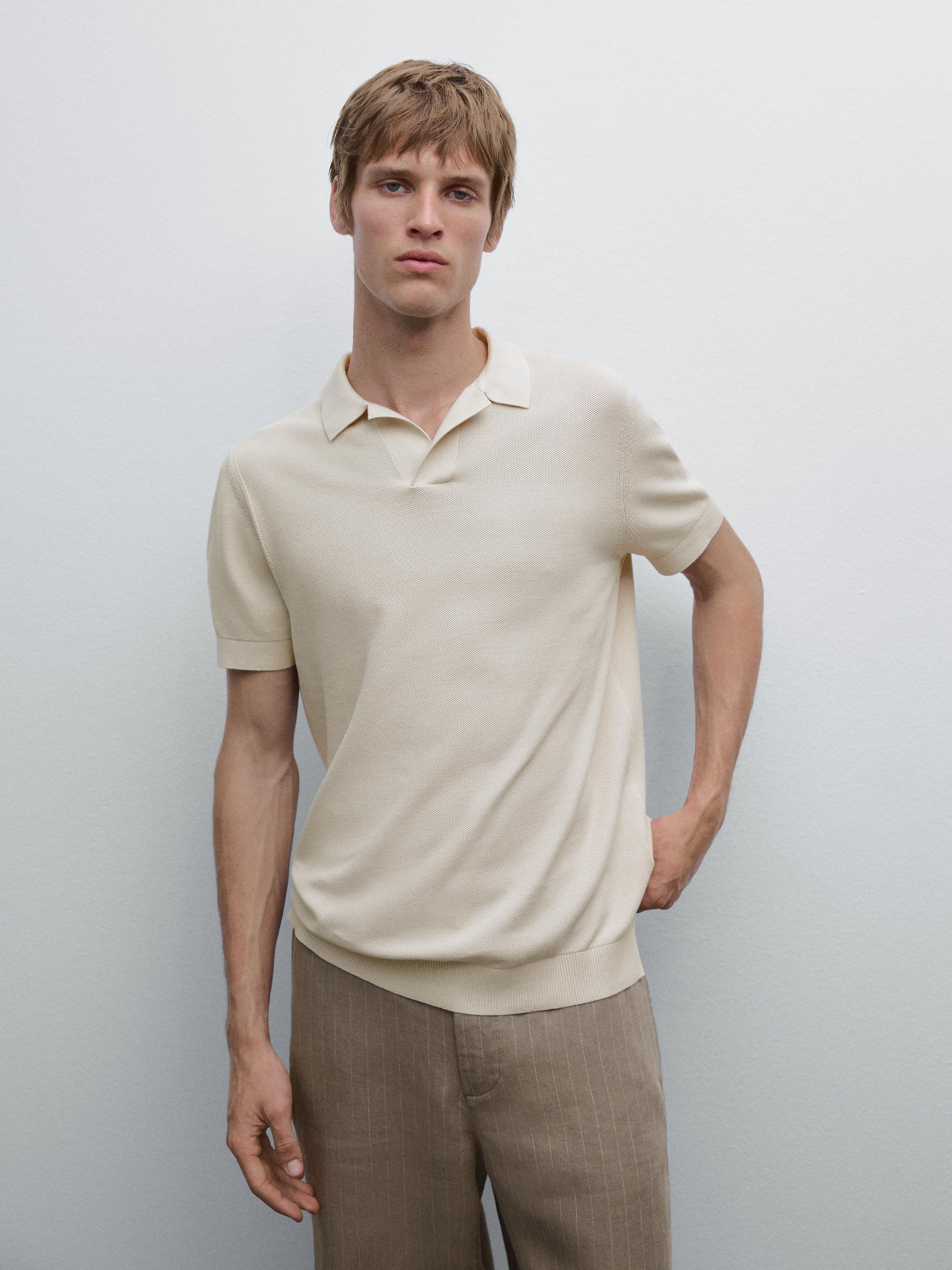 Cotton knit polo collar sweater