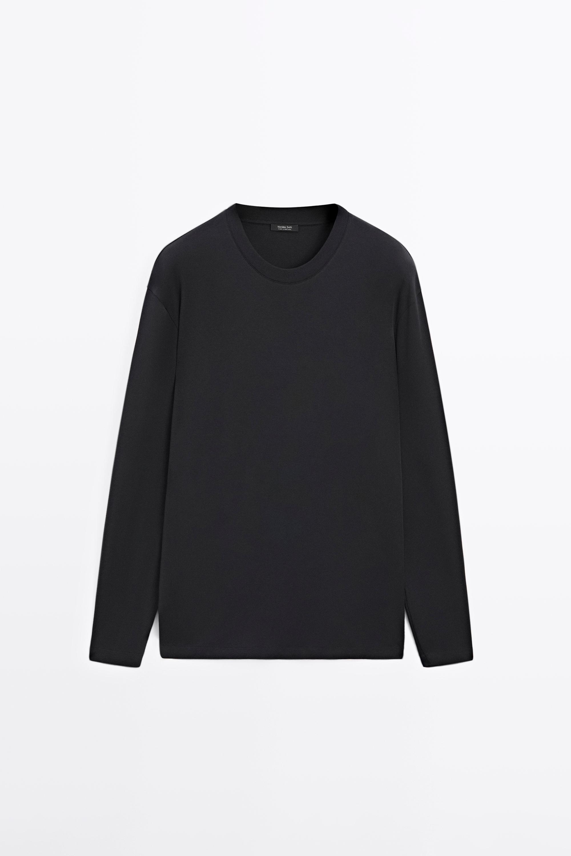 Long sleeve medium weight cotton T-shirt — NAVY BLUE