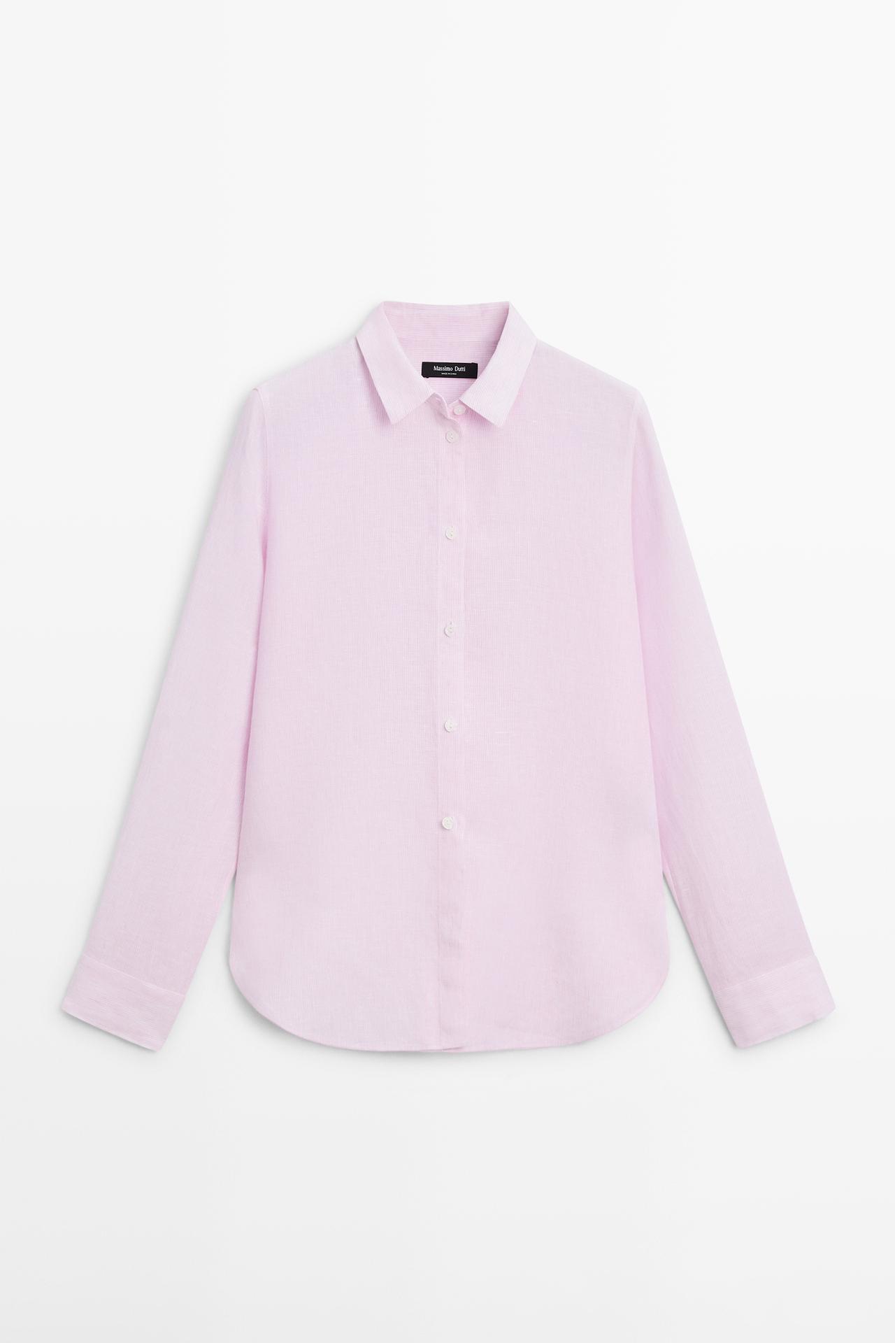 Massimo Dutti - Dames - 100% Linen Flowing Shirt With A Thousand Stripes - Roze - 36