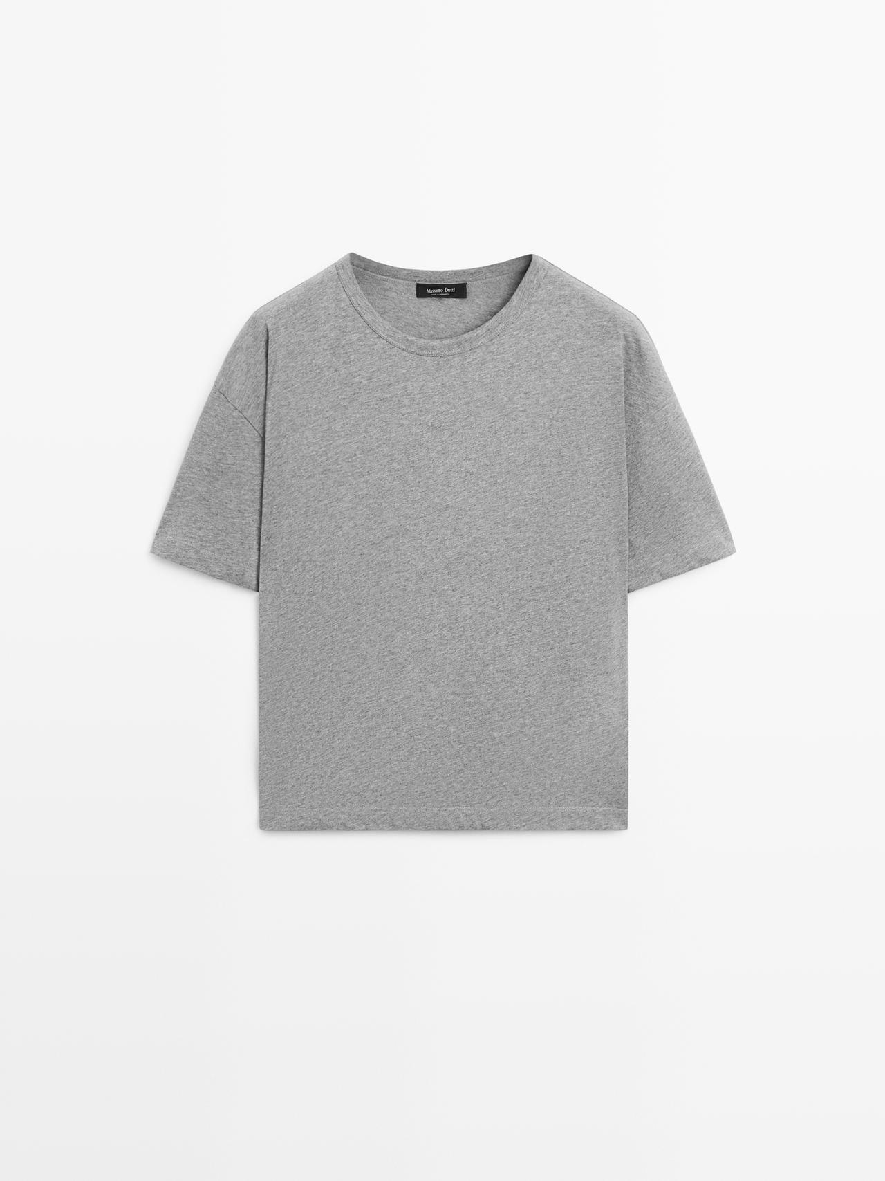 Massimo Dutti - Dames - Katoenen T-Shirt Met Korte Mouw - Grijs - S