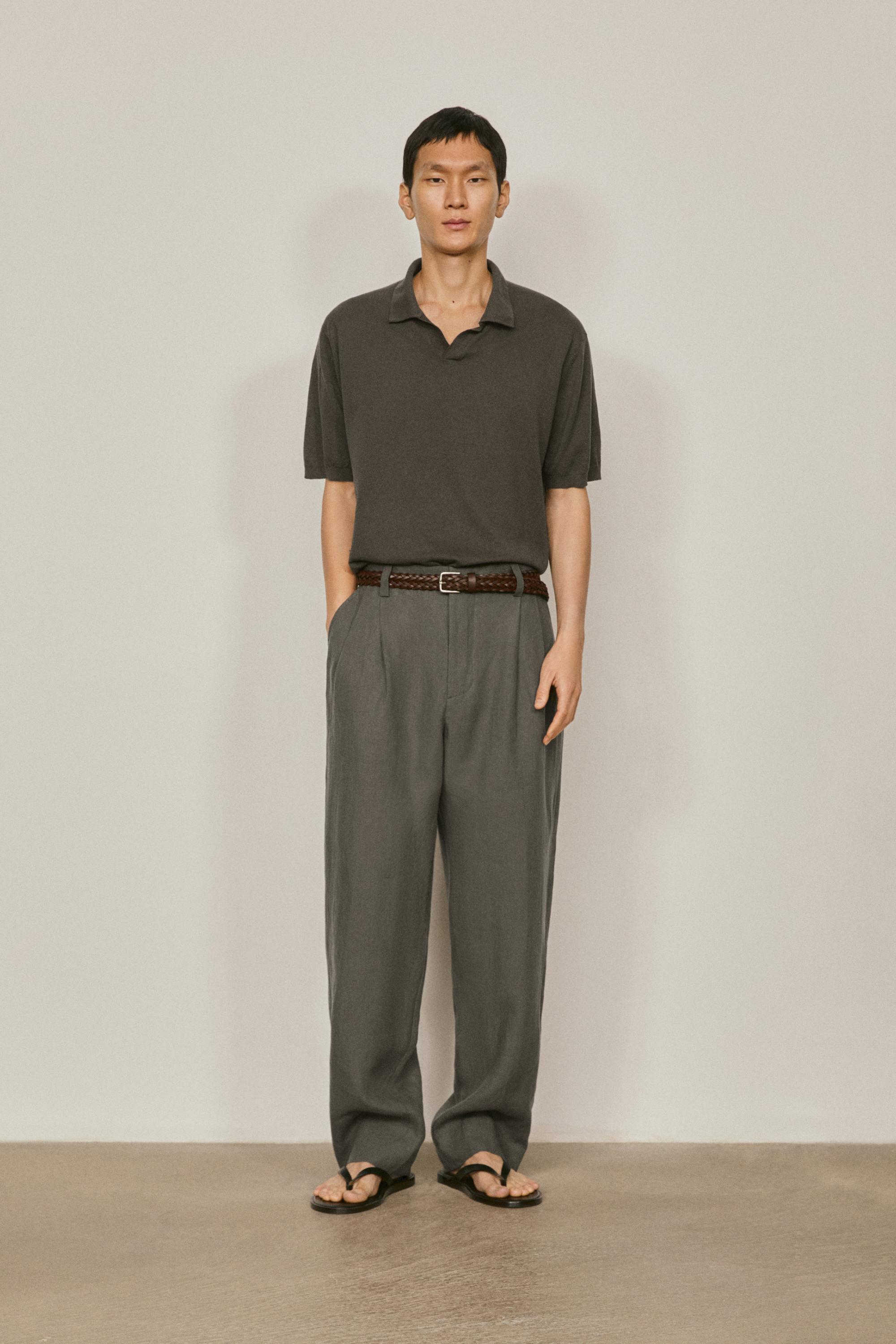 Cotton and linen knit polo sweater - LIMITED EDITION — DARK KHAKI