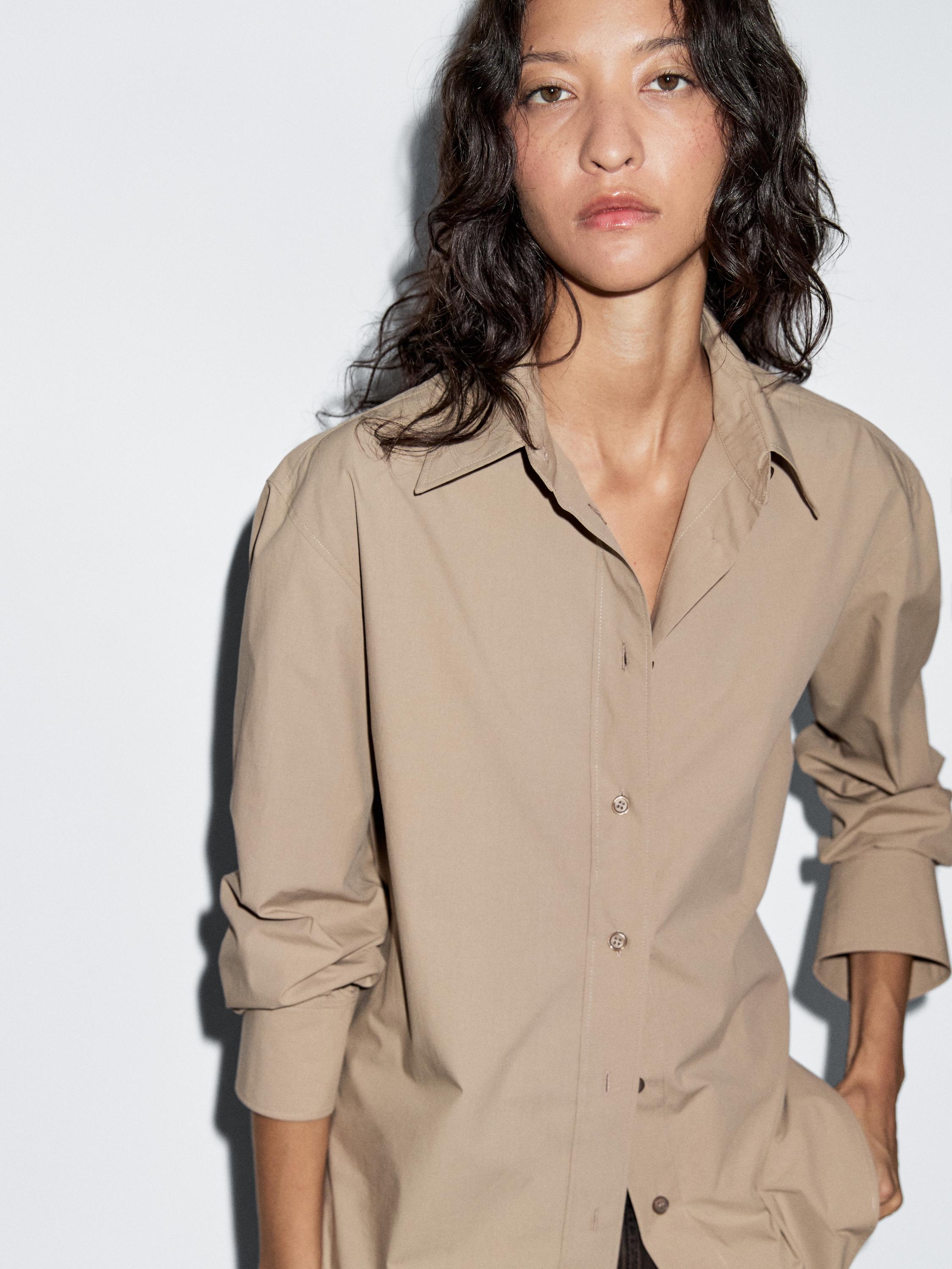 Long 100% cotton poplin shirt