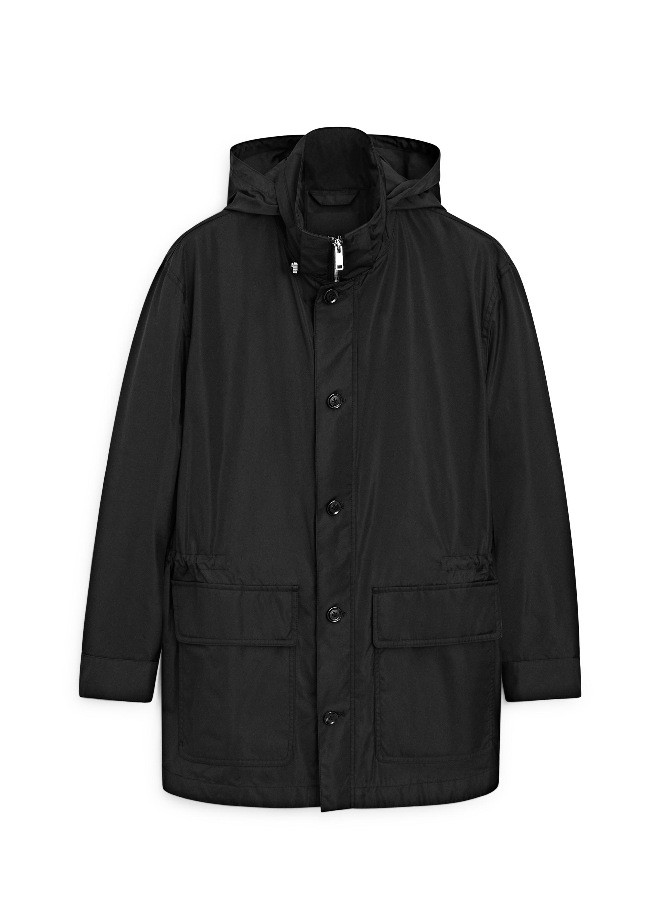 Hooded parka with fabric detail — BLACK