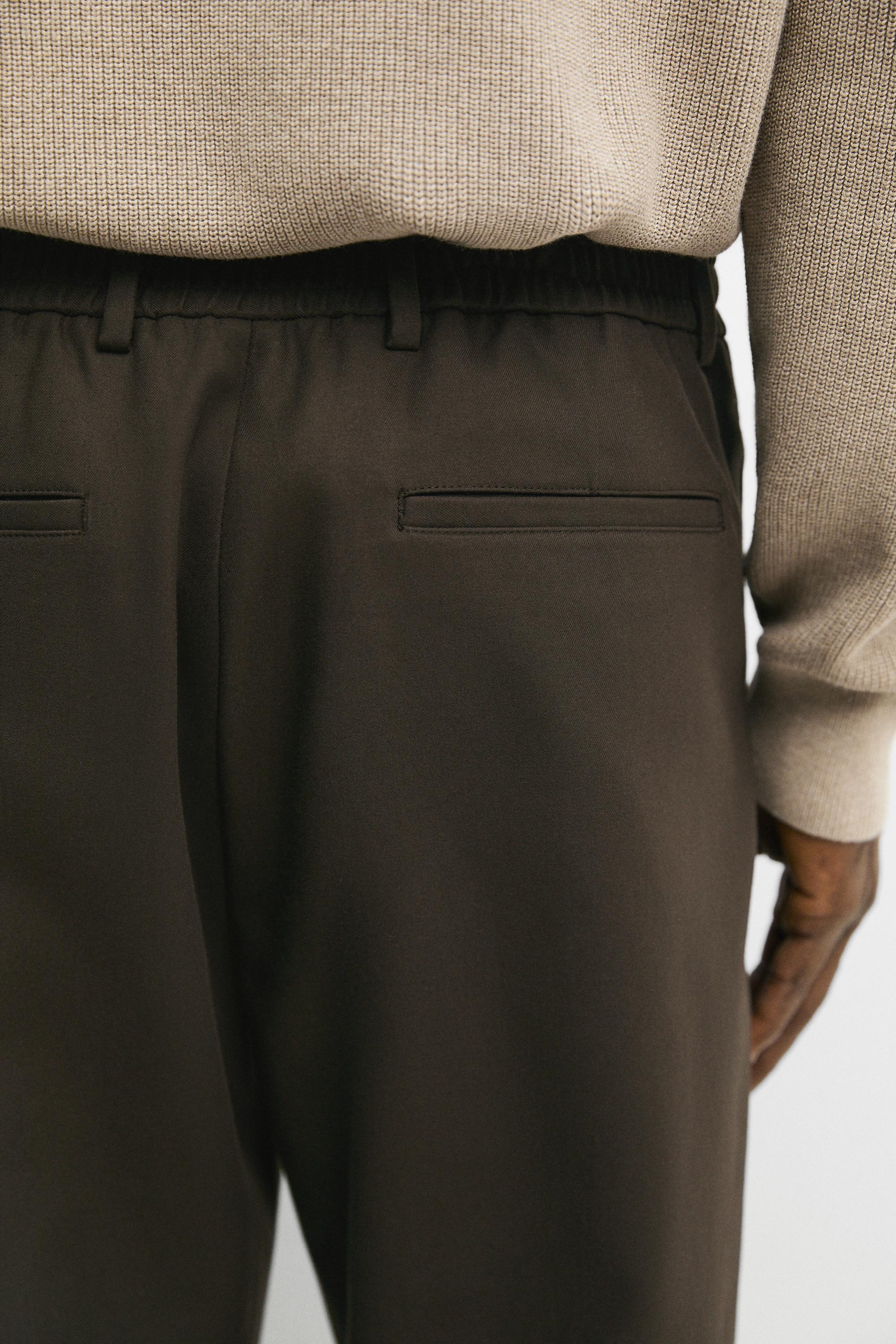 100% cotton pants with elasticated waistband — BROWN