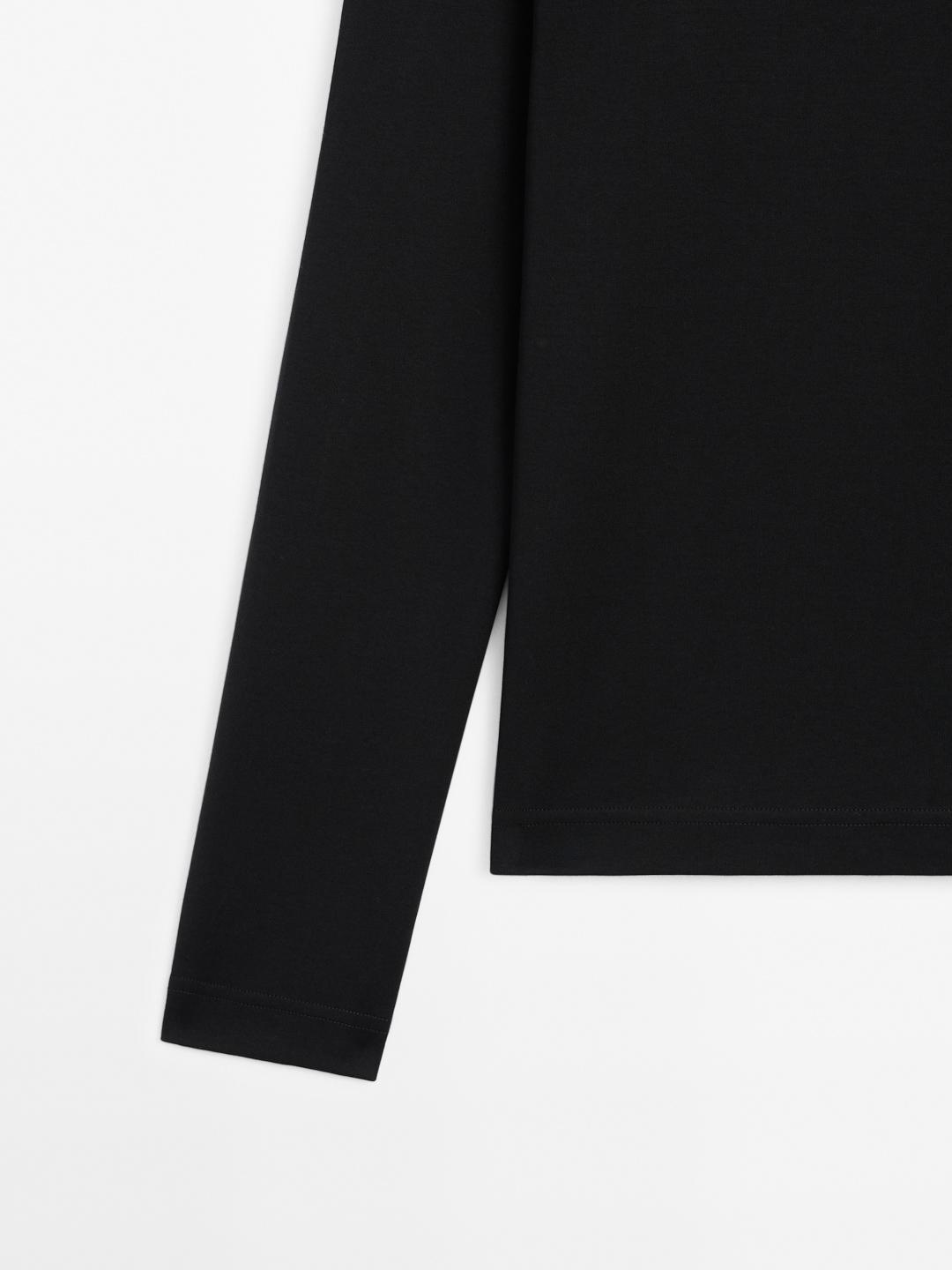 100% cotton interlock long sleeve T-shirt — BLACK