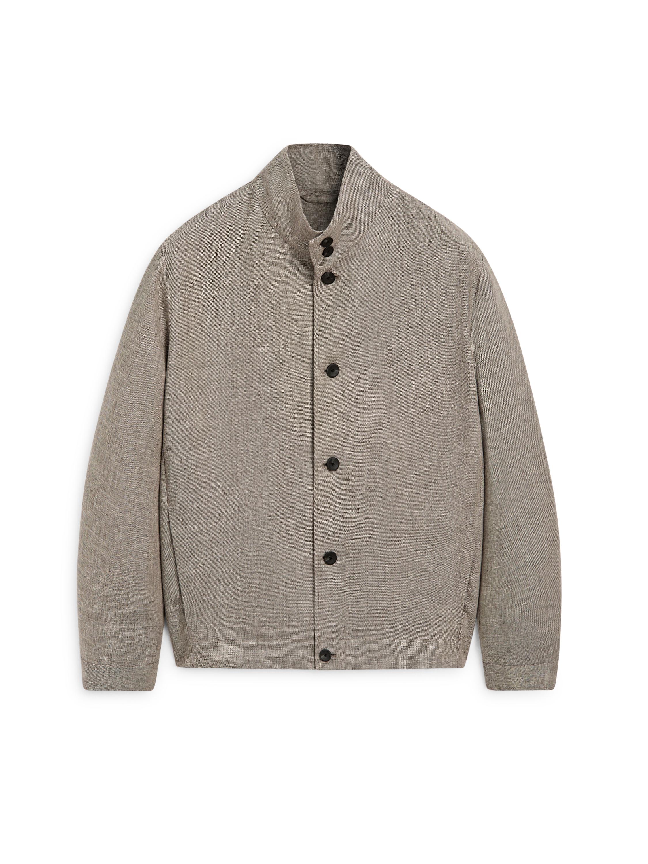 Linen blend bomber jacket with collar detail — BEIGE MARL