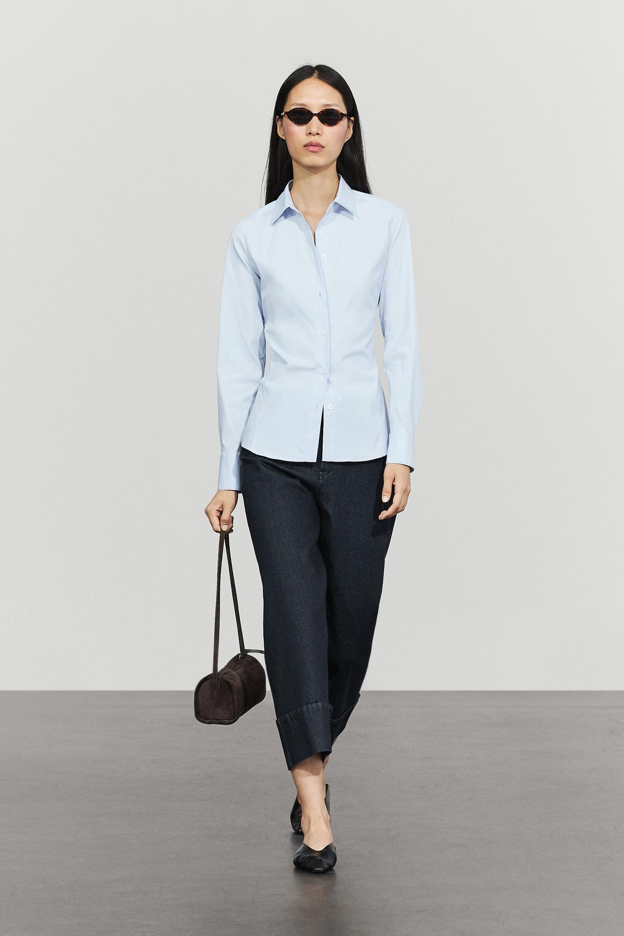 Cotton blend poplin shirt — SKY BLUE