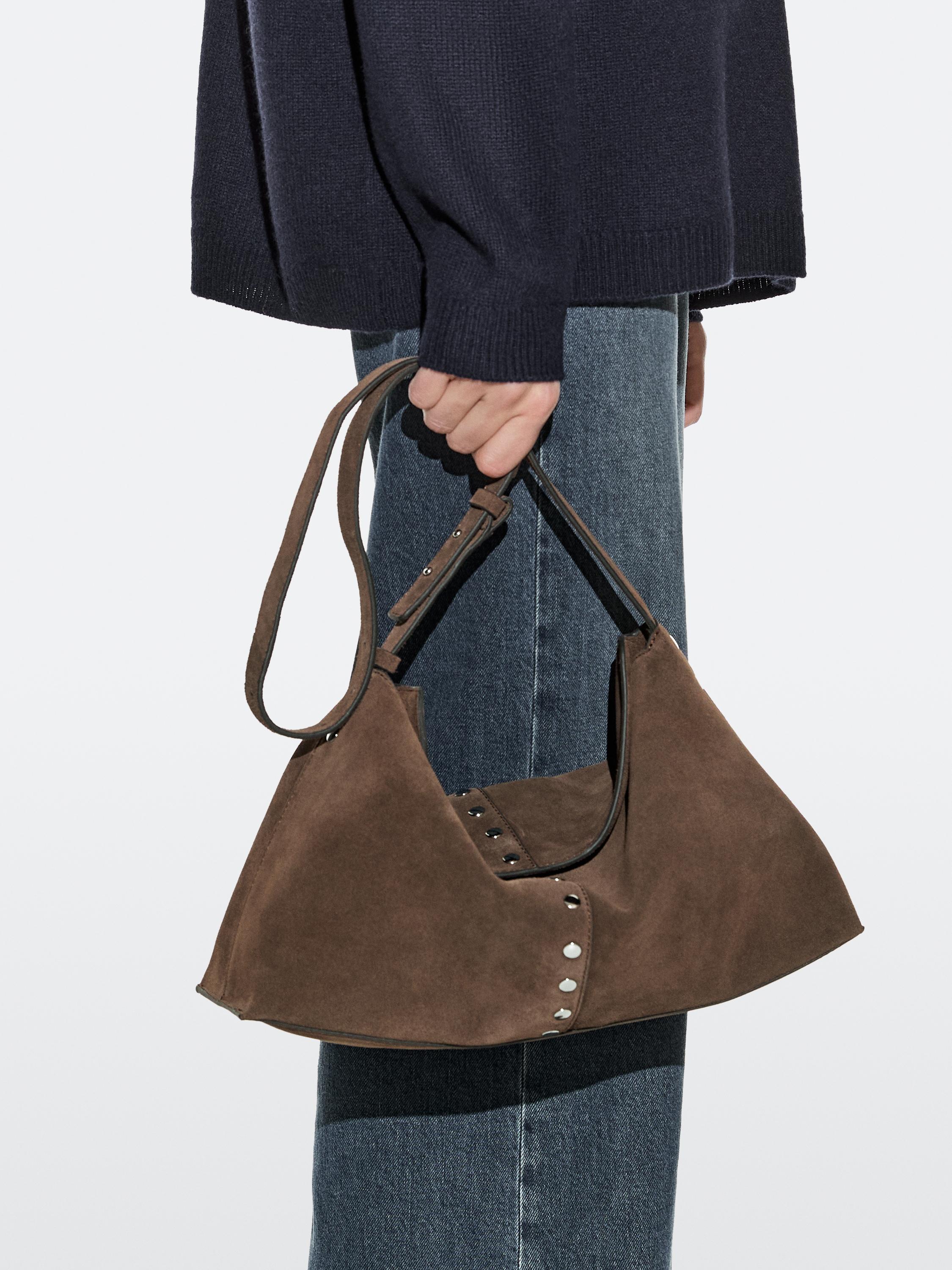 Split suede leather bucket bag — MINK