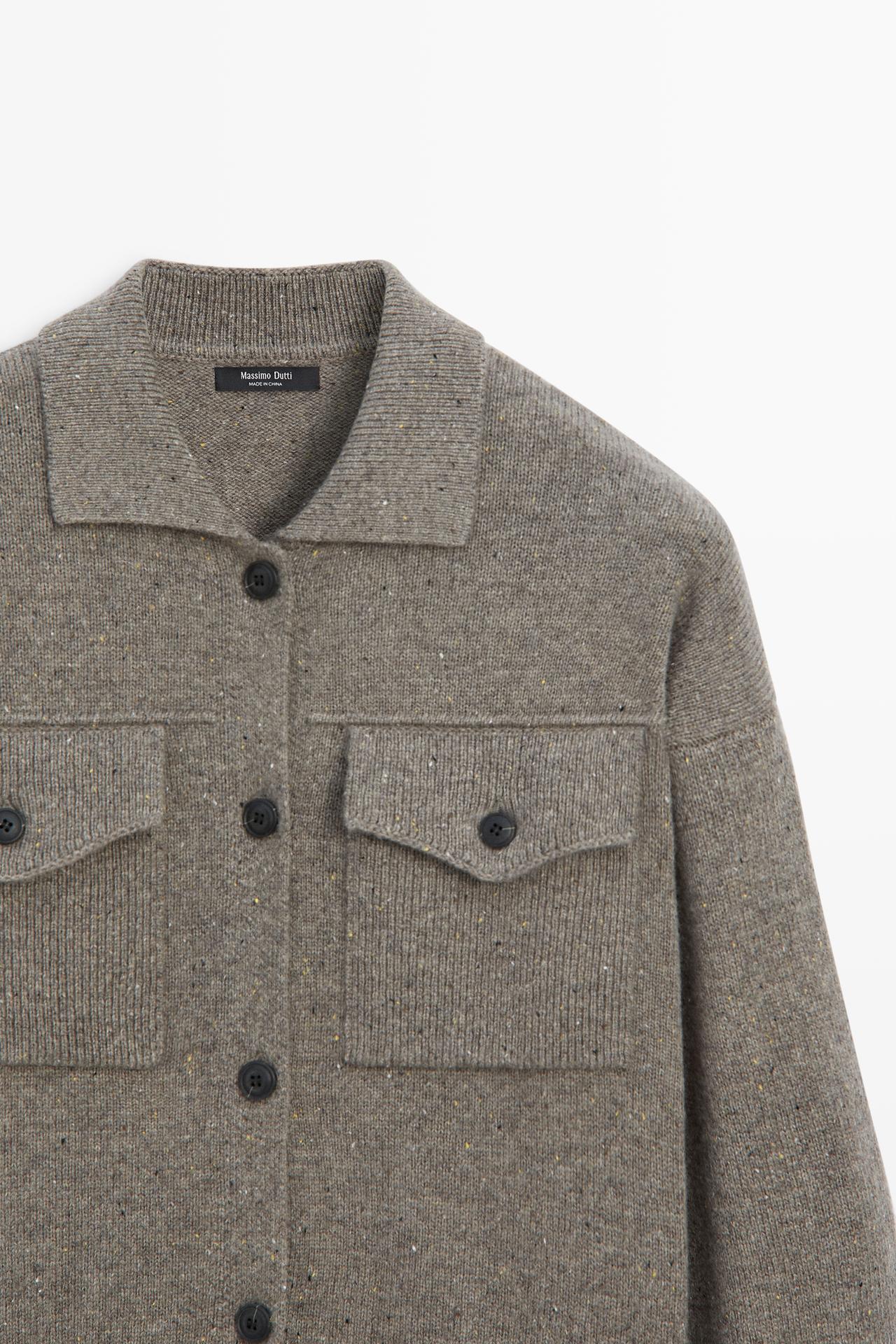 Wool-blend knit cardigan with pocket details — MOLE BROWN
