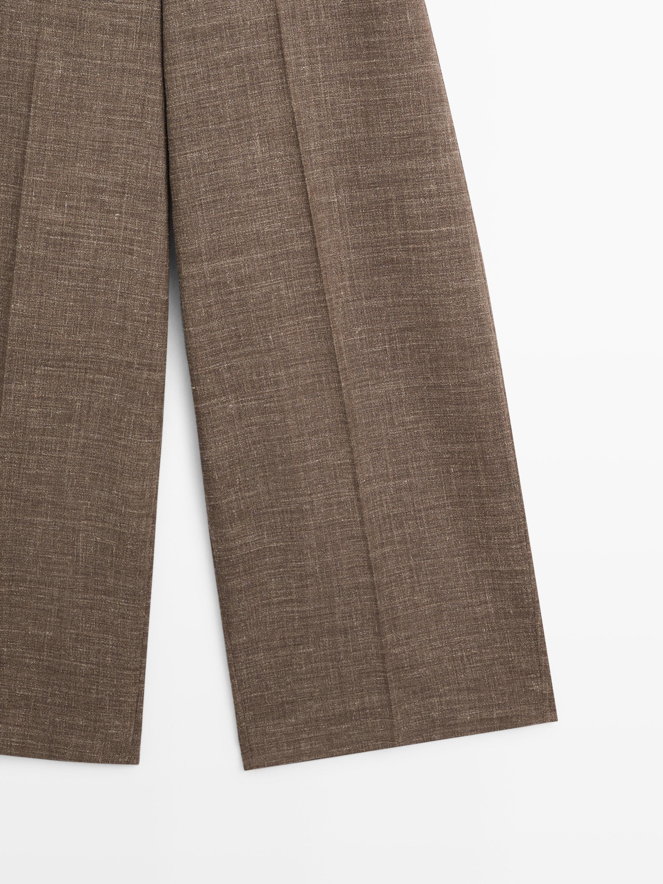 Wide-leg voluminous wool blend trousers — TAUPE GREY