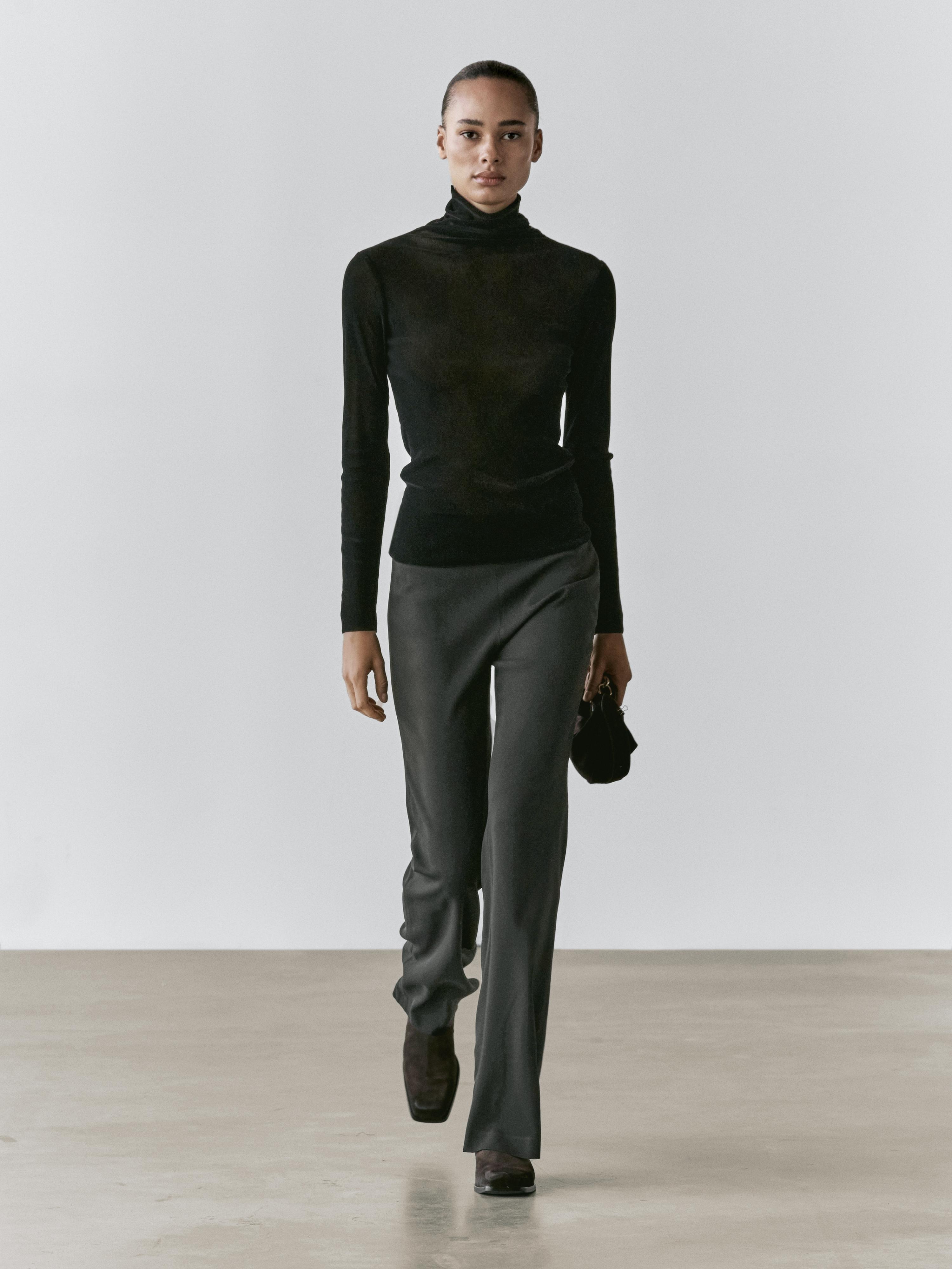 Semi-sheer long sleeve T-shirt