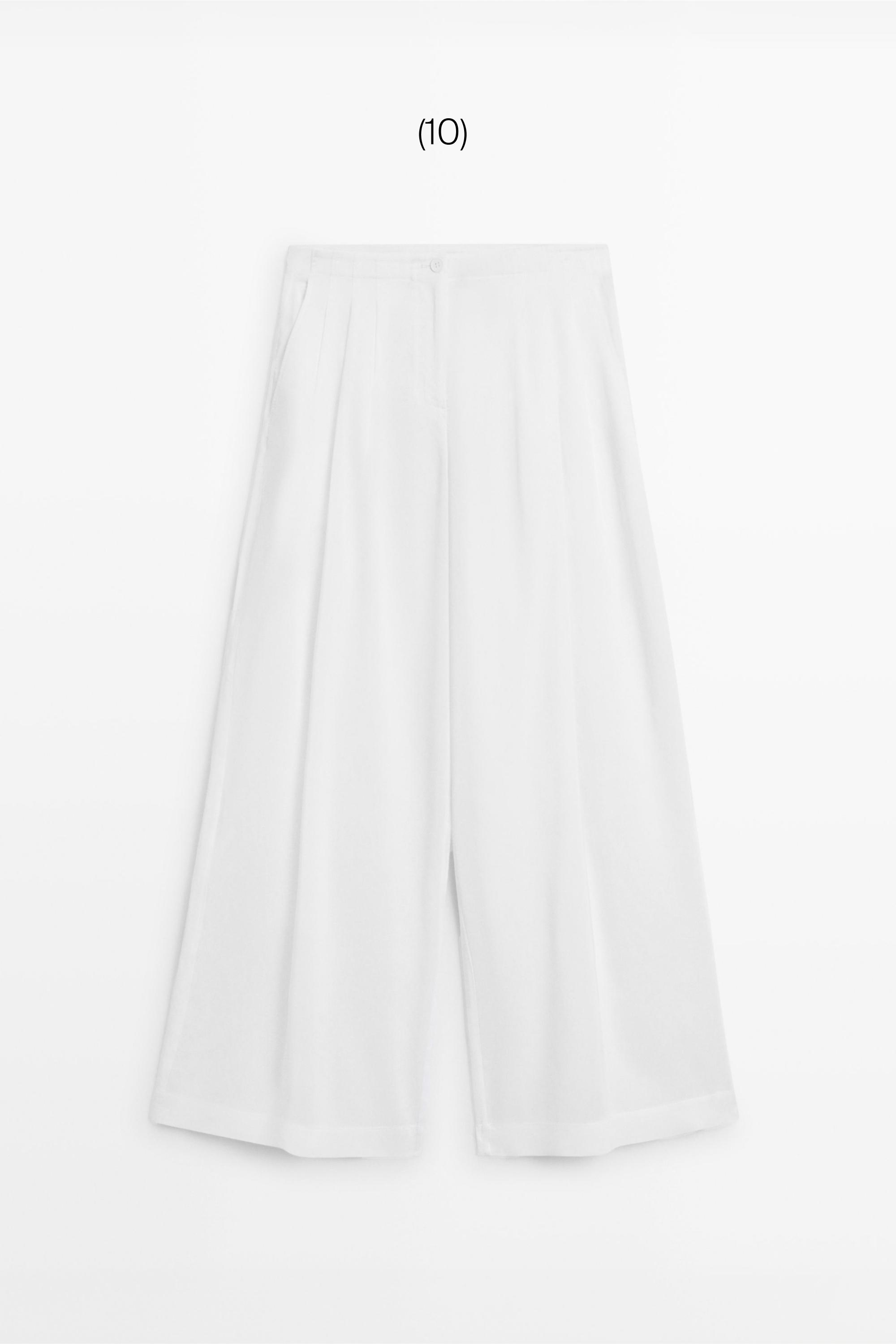 Flowing linen blend trousers — Off white