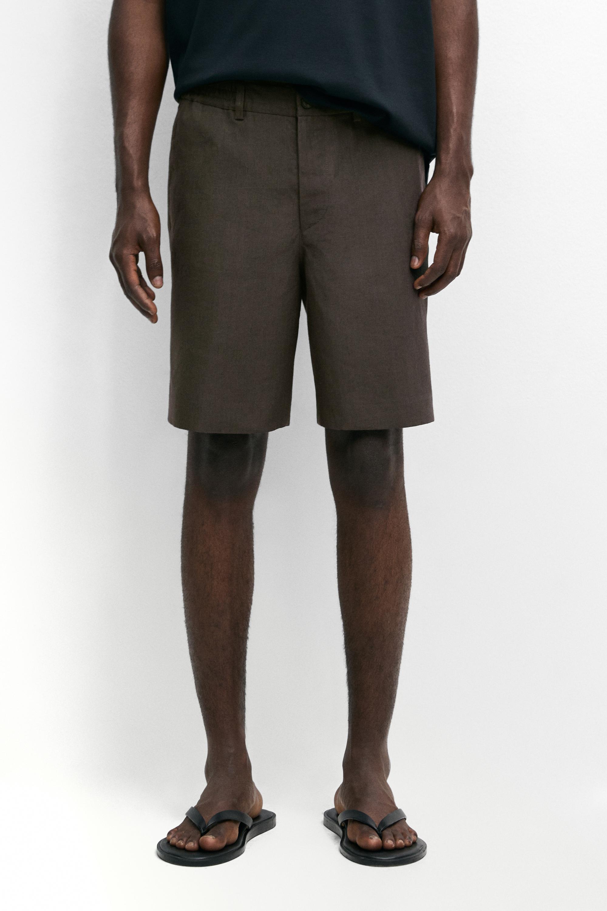 100% linen short Bermuda shorts — DARK GREEN