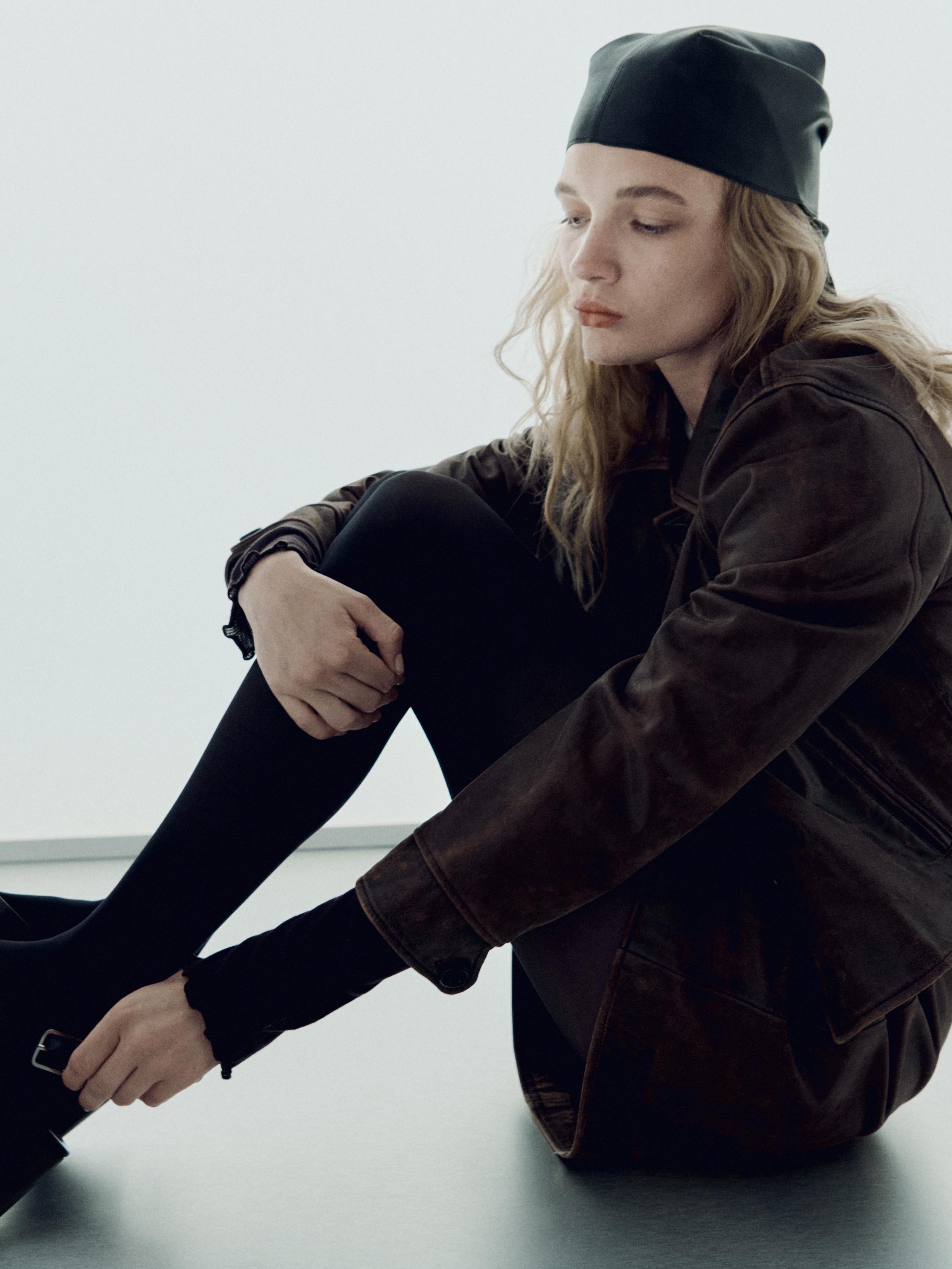 Distressed effect nappa leather cropped jacket