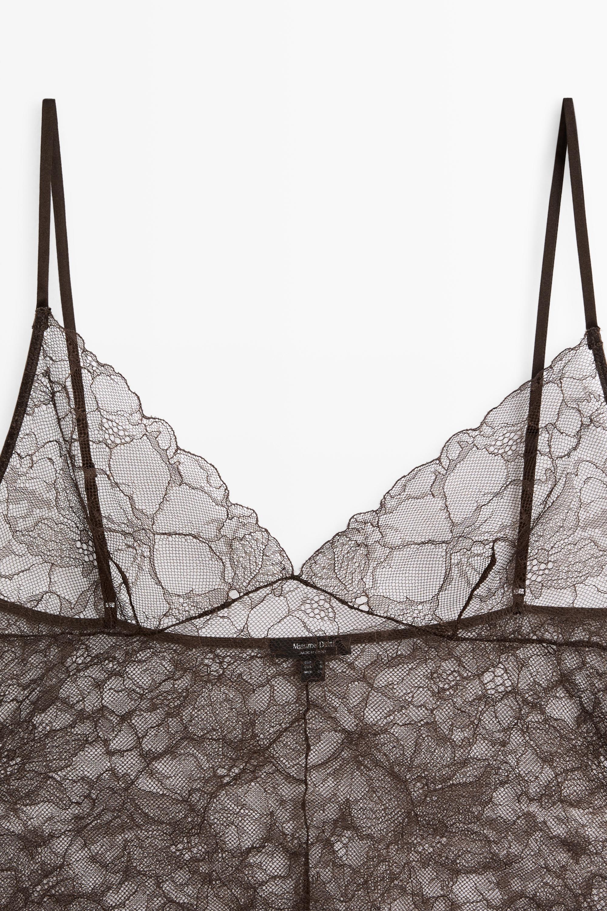 Transparent lace camisole top — BROWN