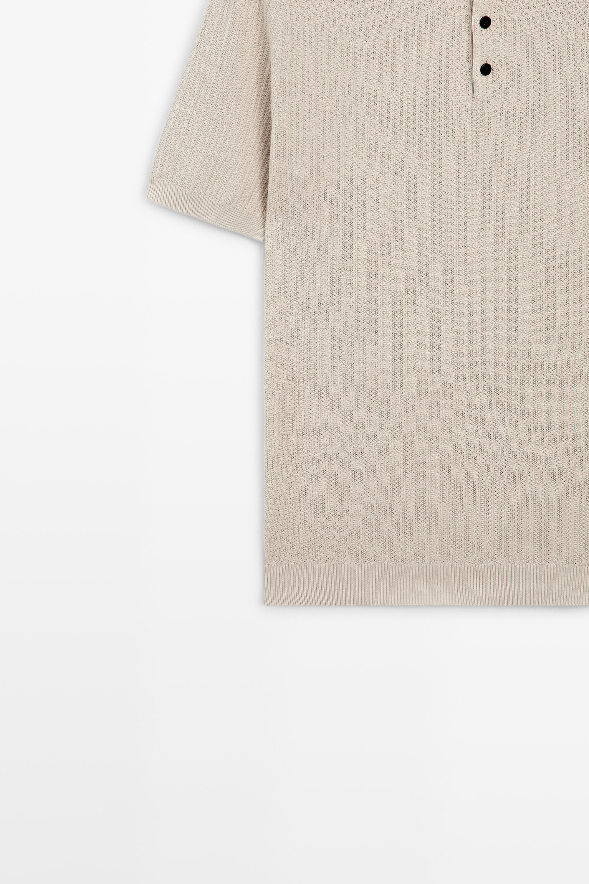 100% cotton textured knit polo sweater — BEIGE