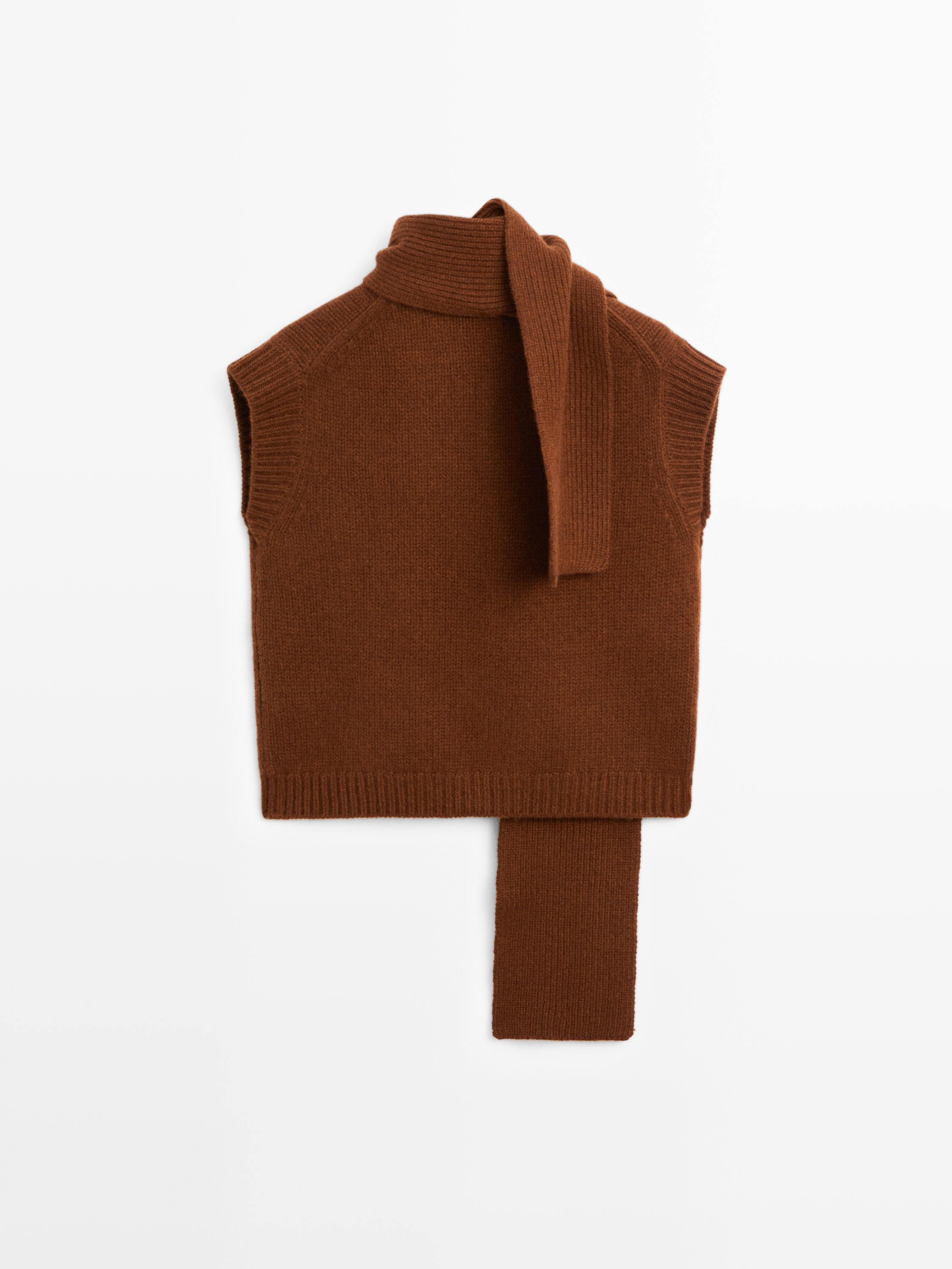 Veste sans manches en maille à col en V et écharpe
