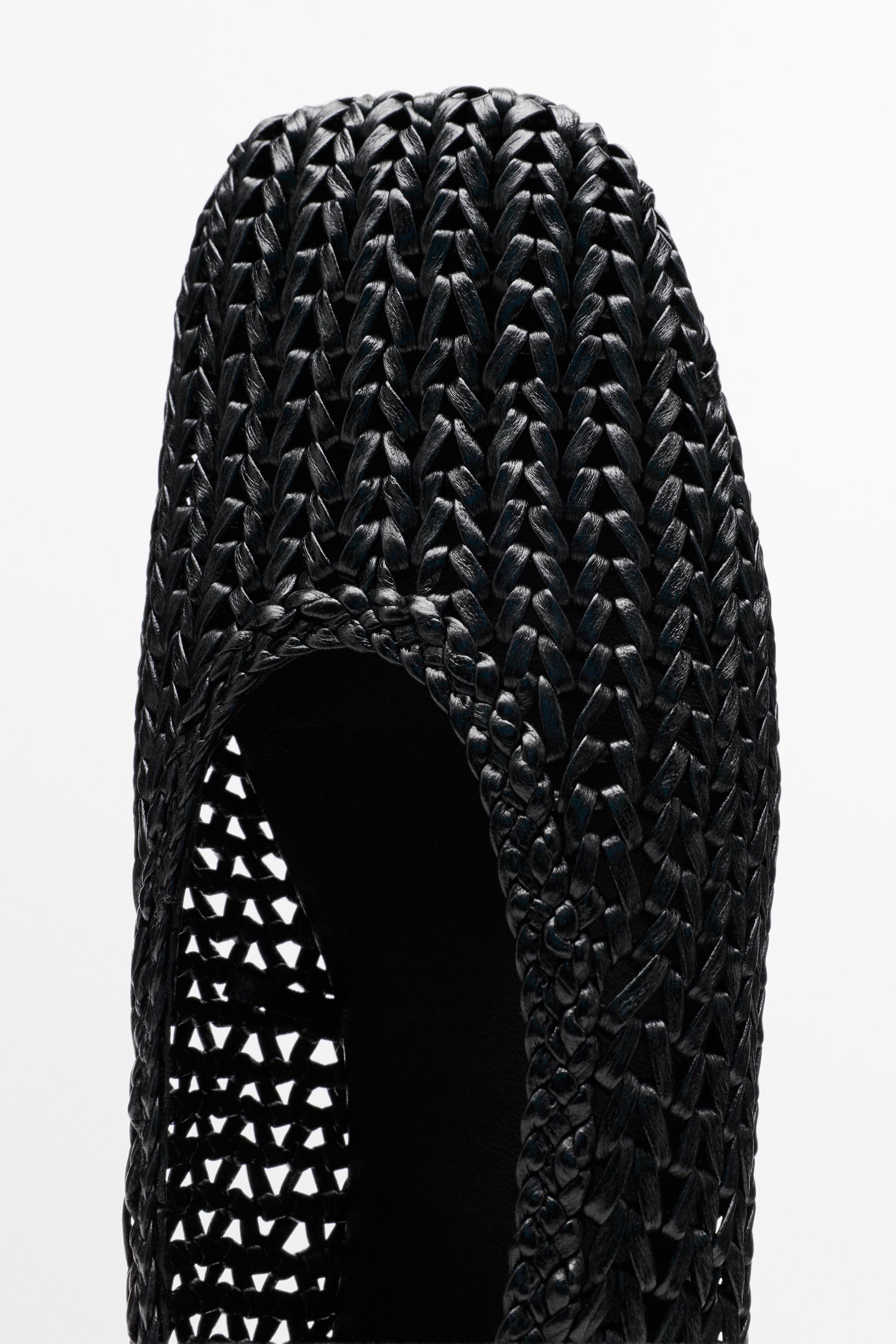 Braided sheepskin ballet flats — BLACK