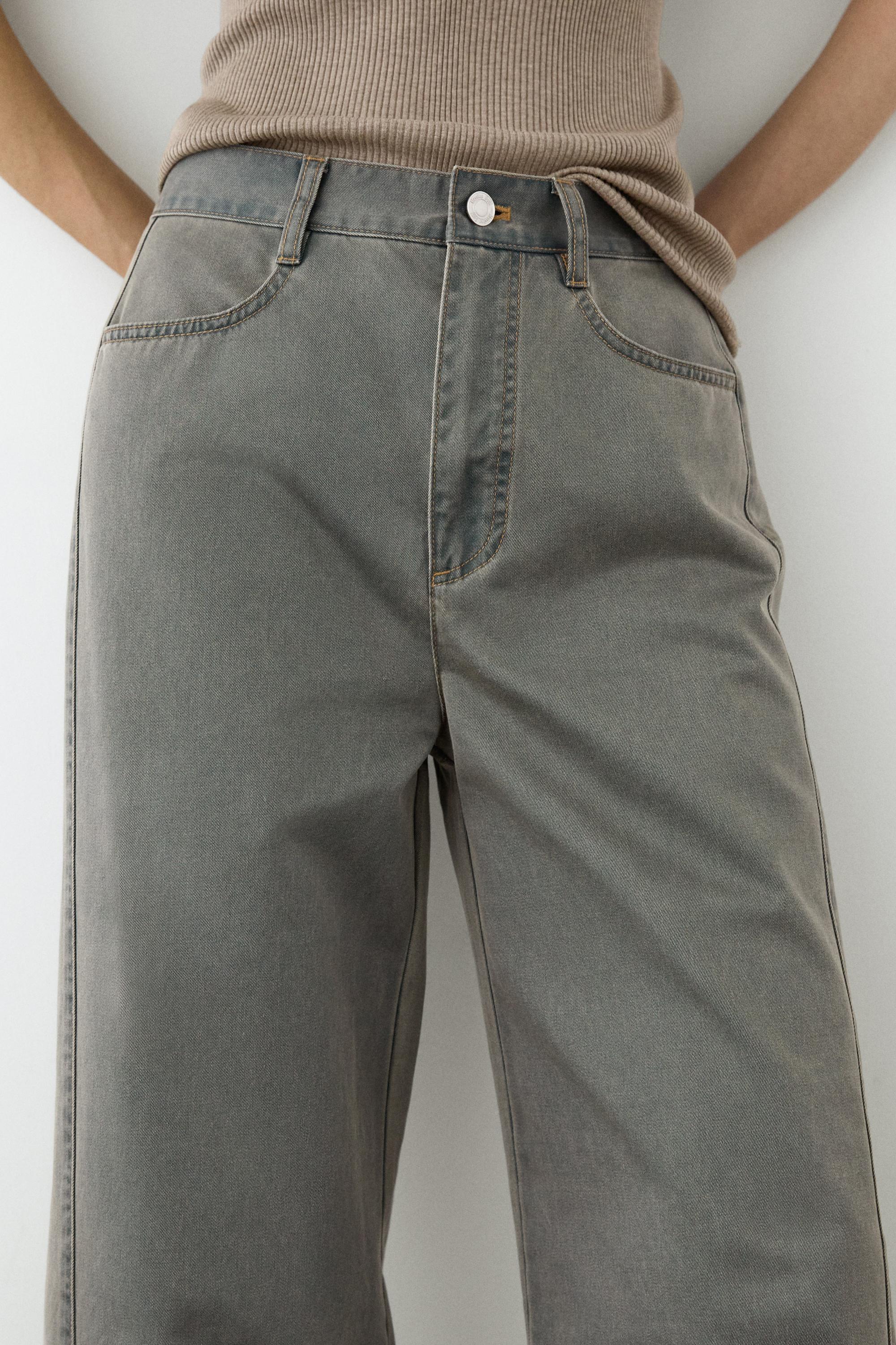 Wide-leg cotton jeans with denim detail — Light Blue
