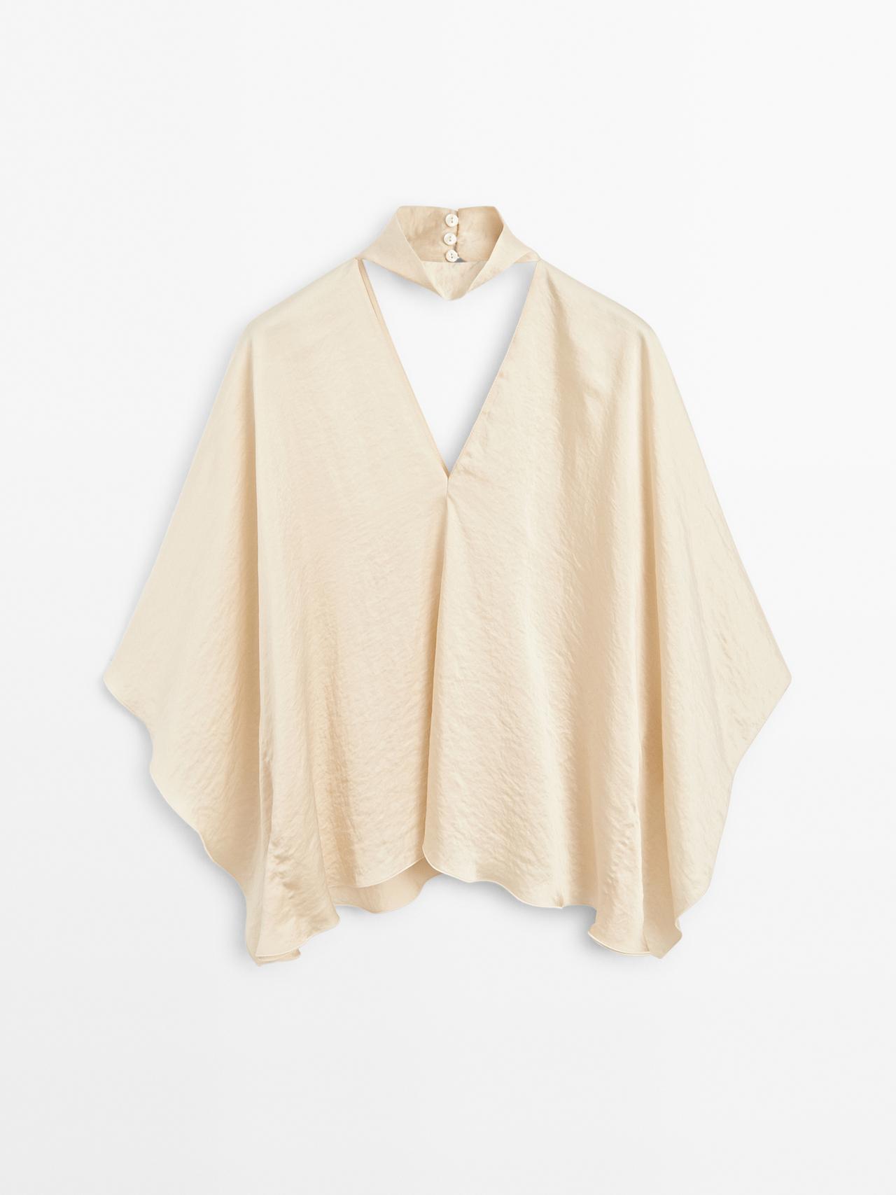 Massimo Dutti - Dame - Bluse Med V-Udskæring Og Blødt Fald - Studio - Guld - S