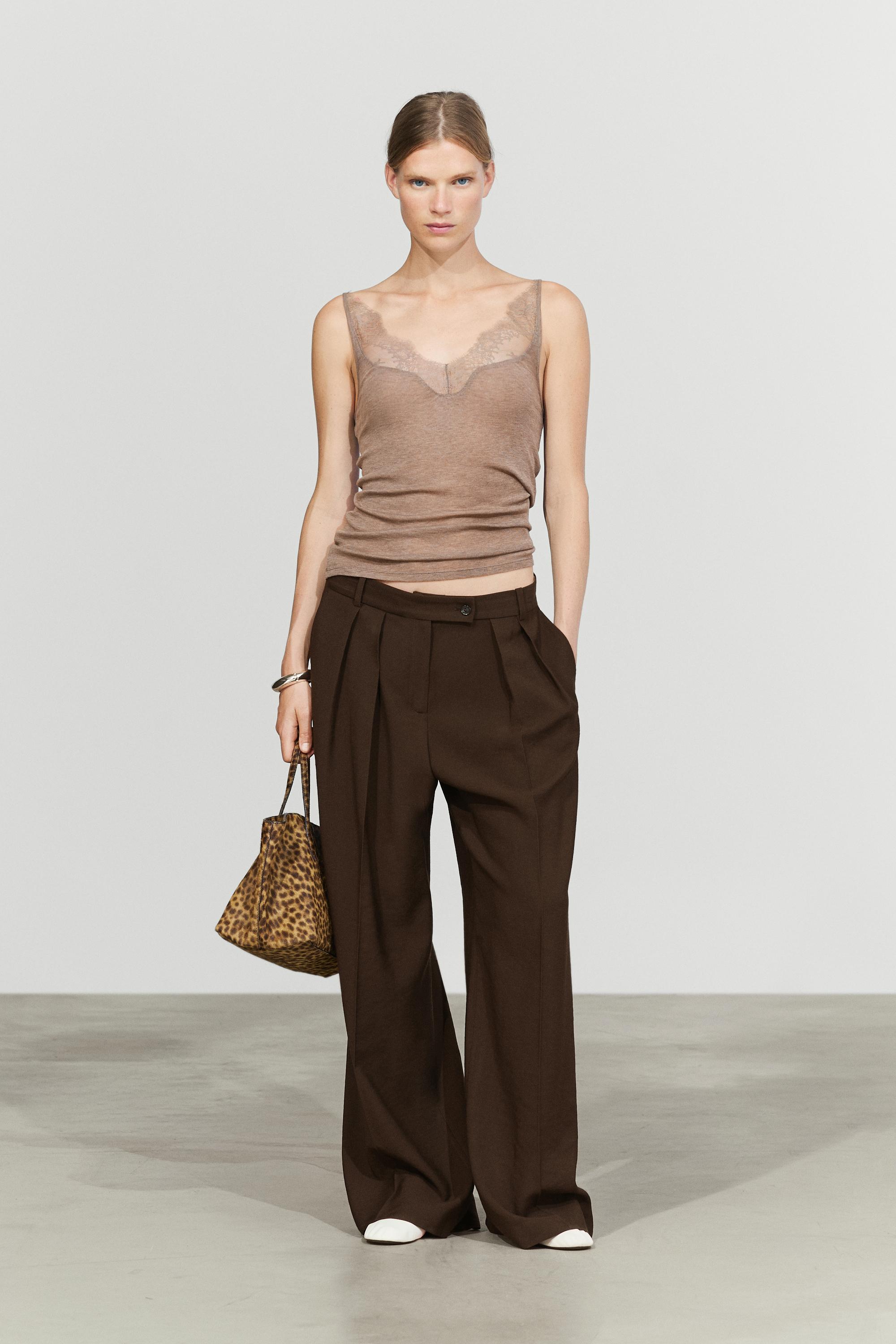 Strappy lace-trimmed camisole top — MINK
