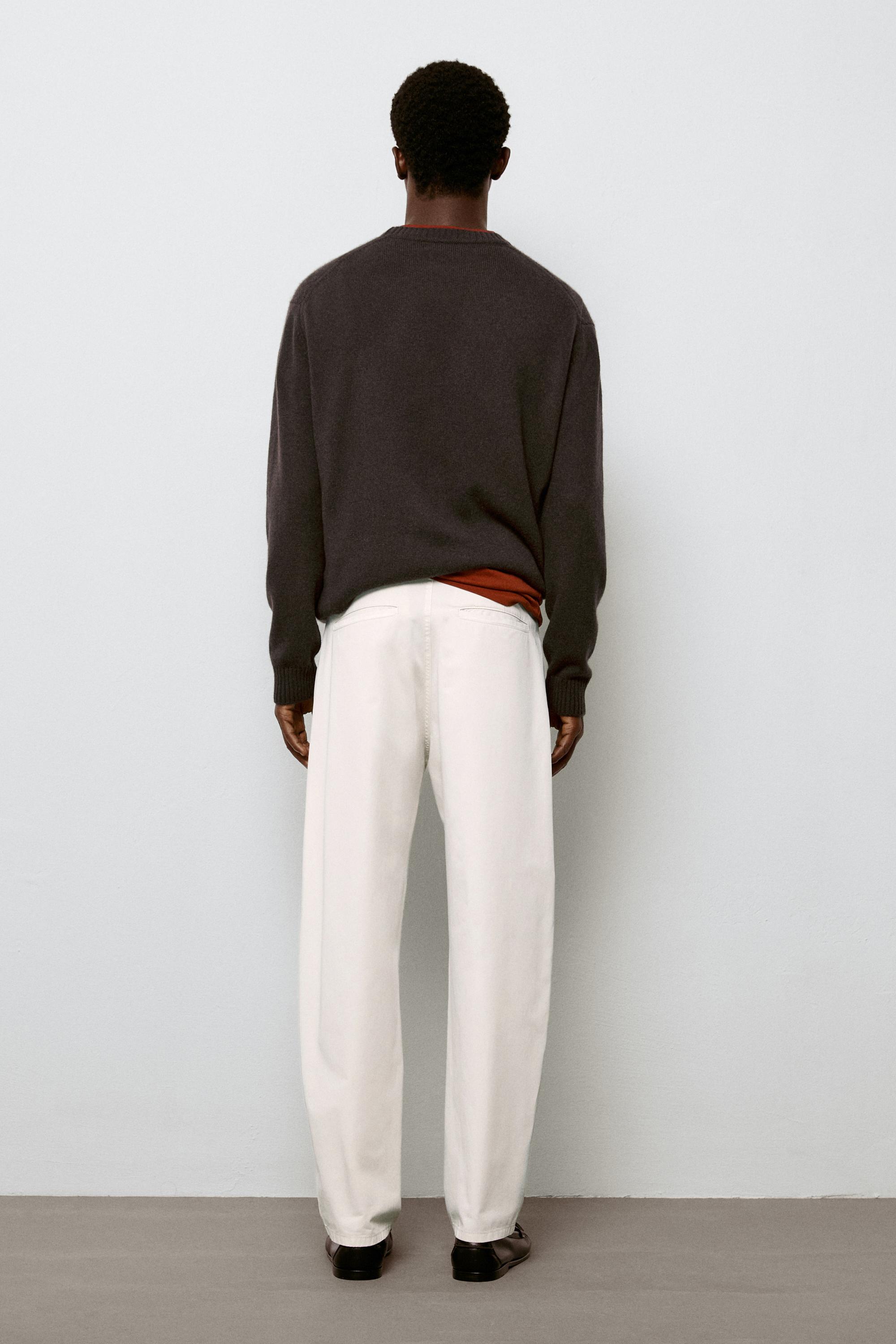 Barrel fit poplin denim-effect pants — STONE