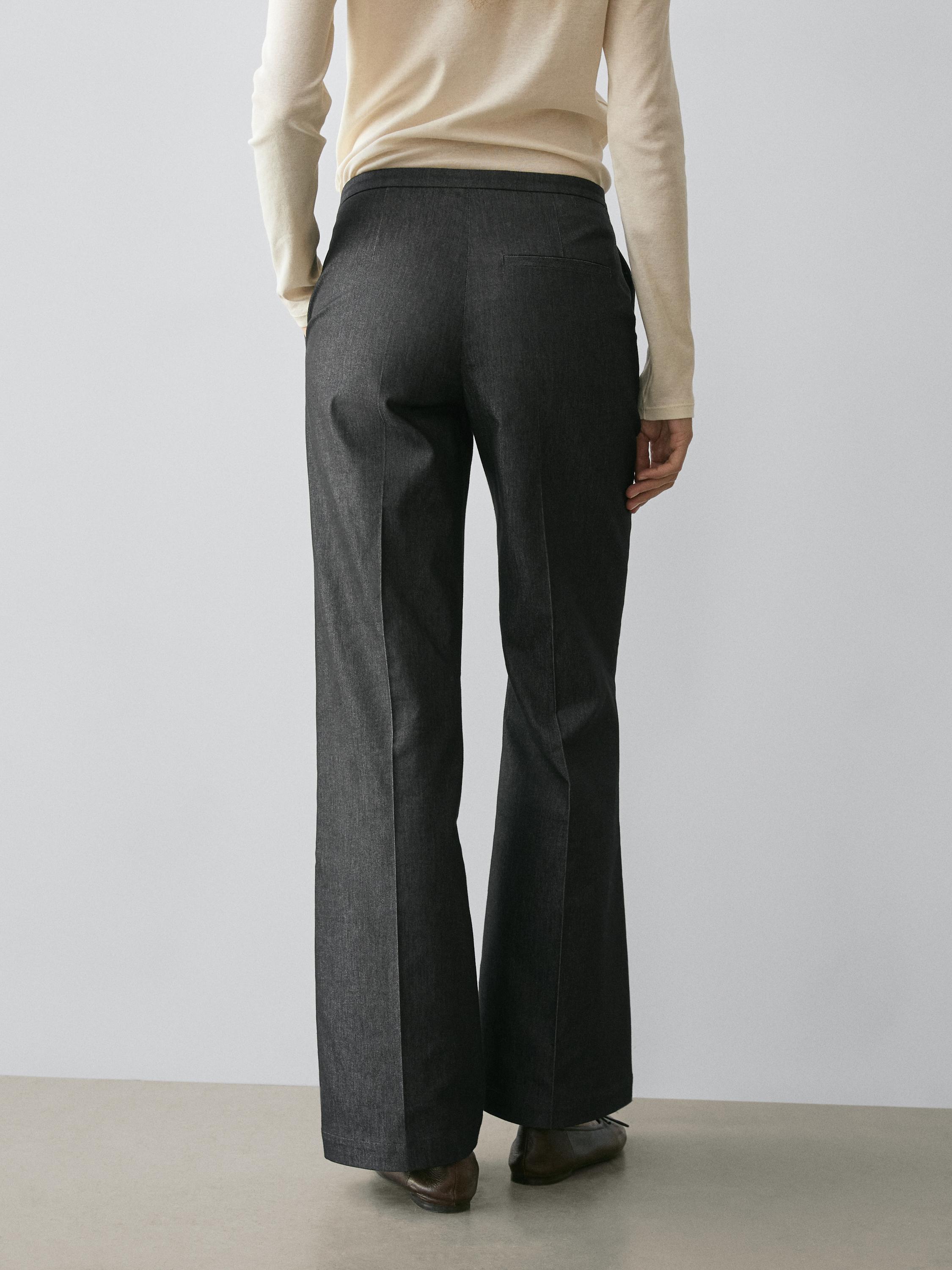 Denim-effect flared trousers — BLACK