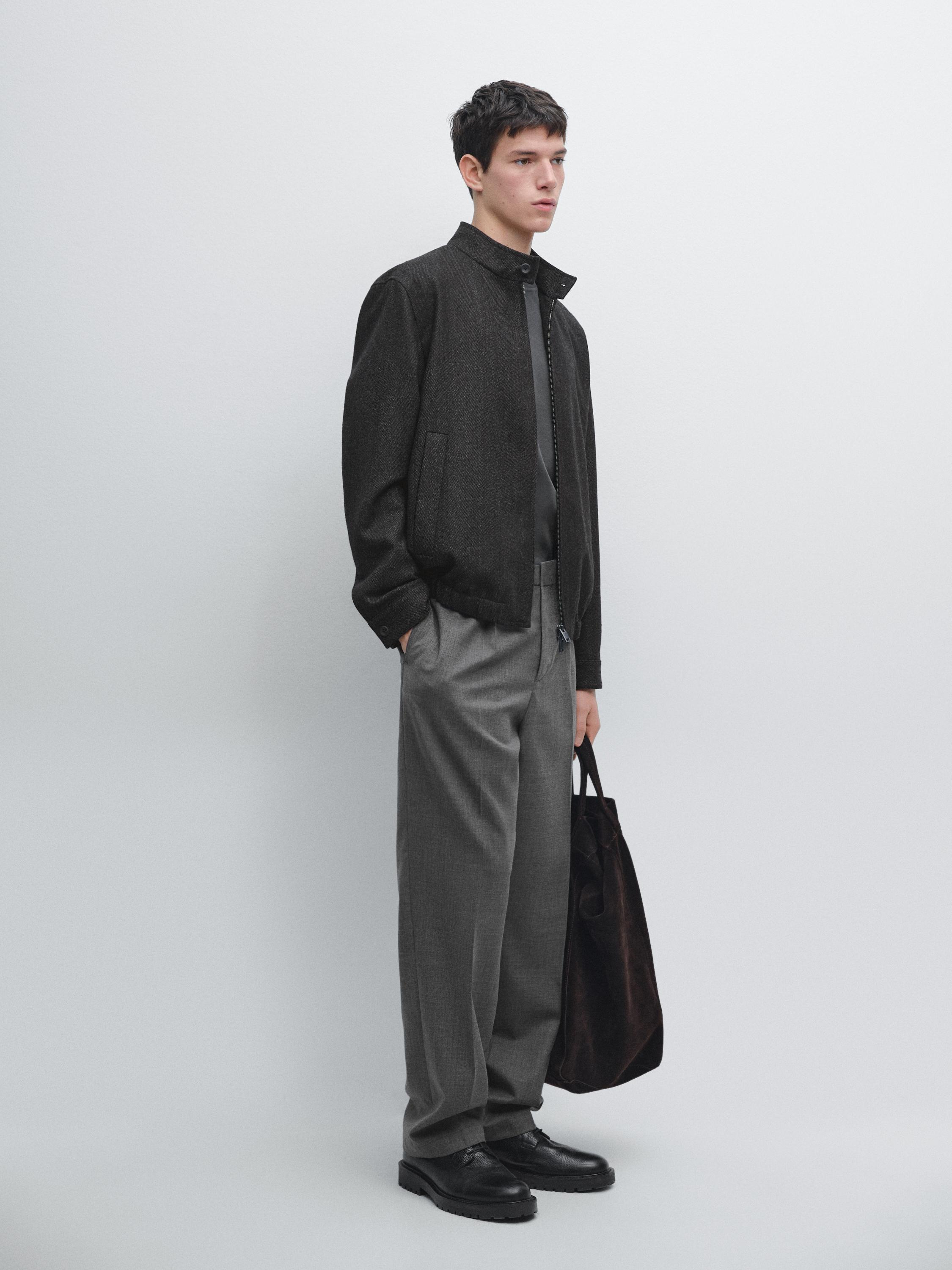 100% wool herringbone bomber jacket — GREY