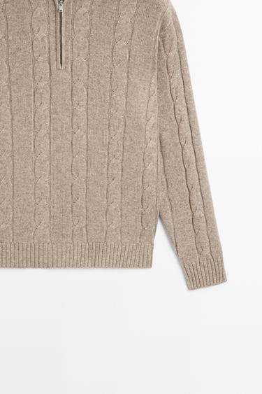 Cable knit mock neck sweater — STONE 7