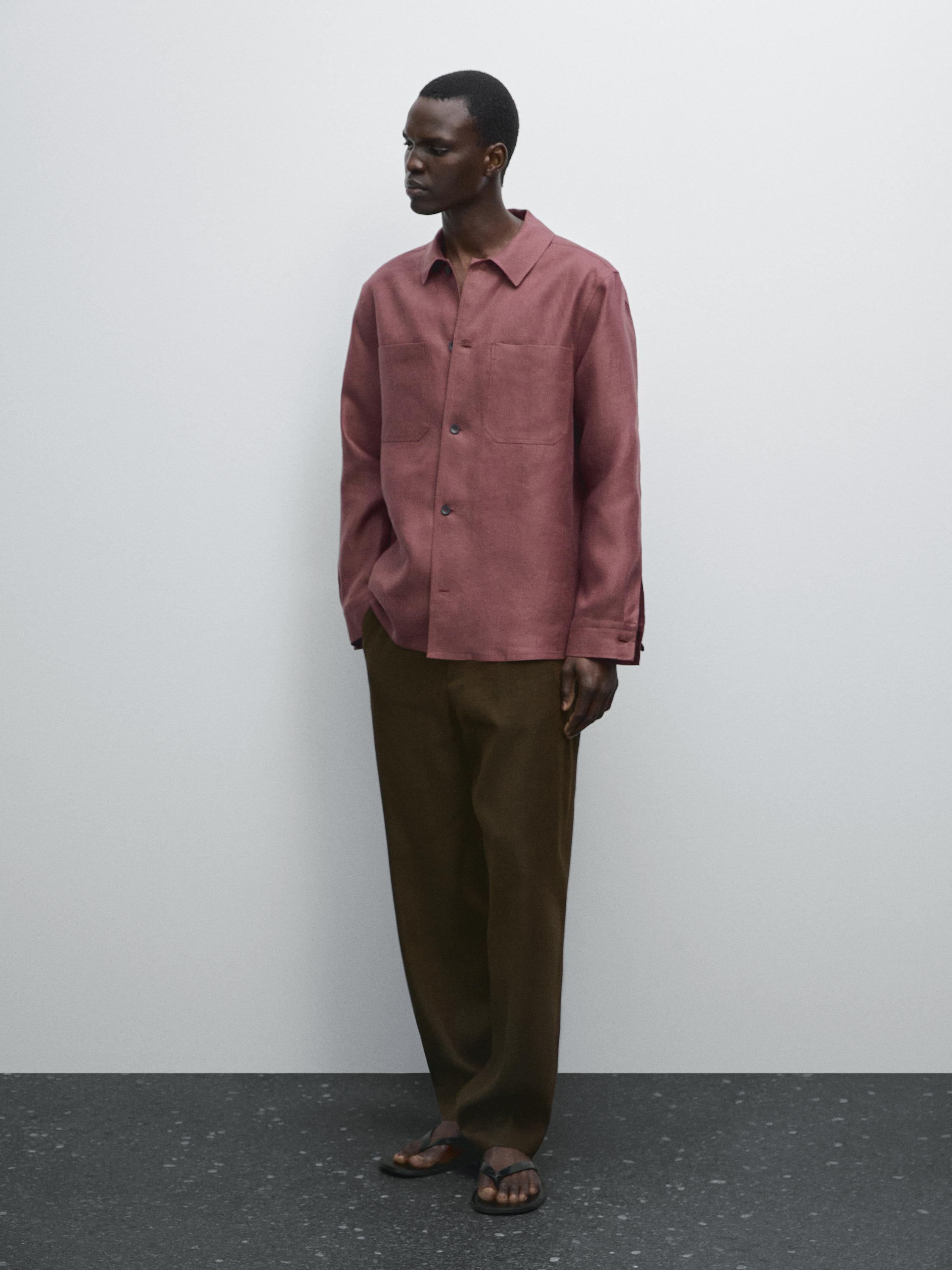 100% linen overshirt with pockets