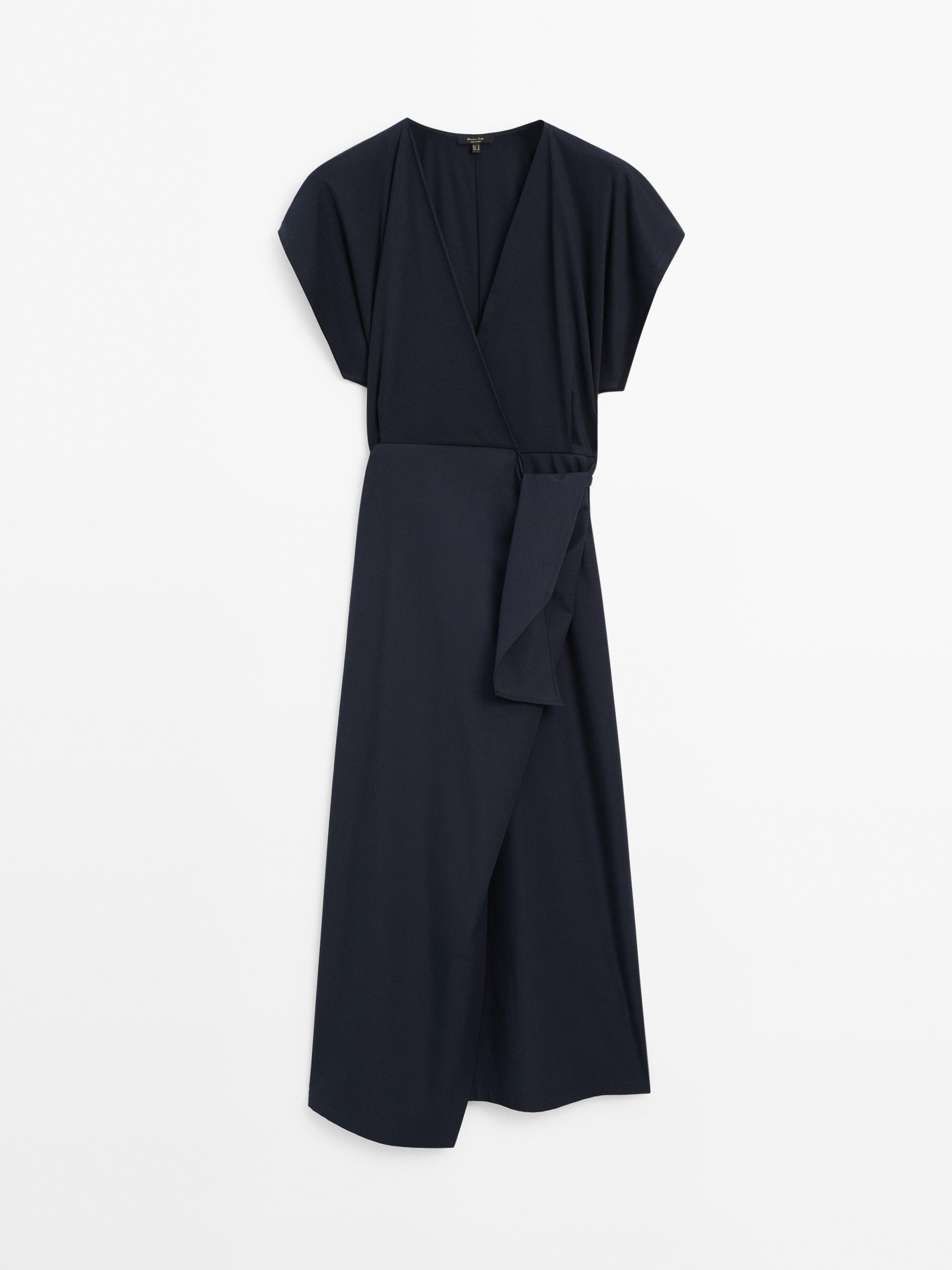 Poplin wrap midi dress